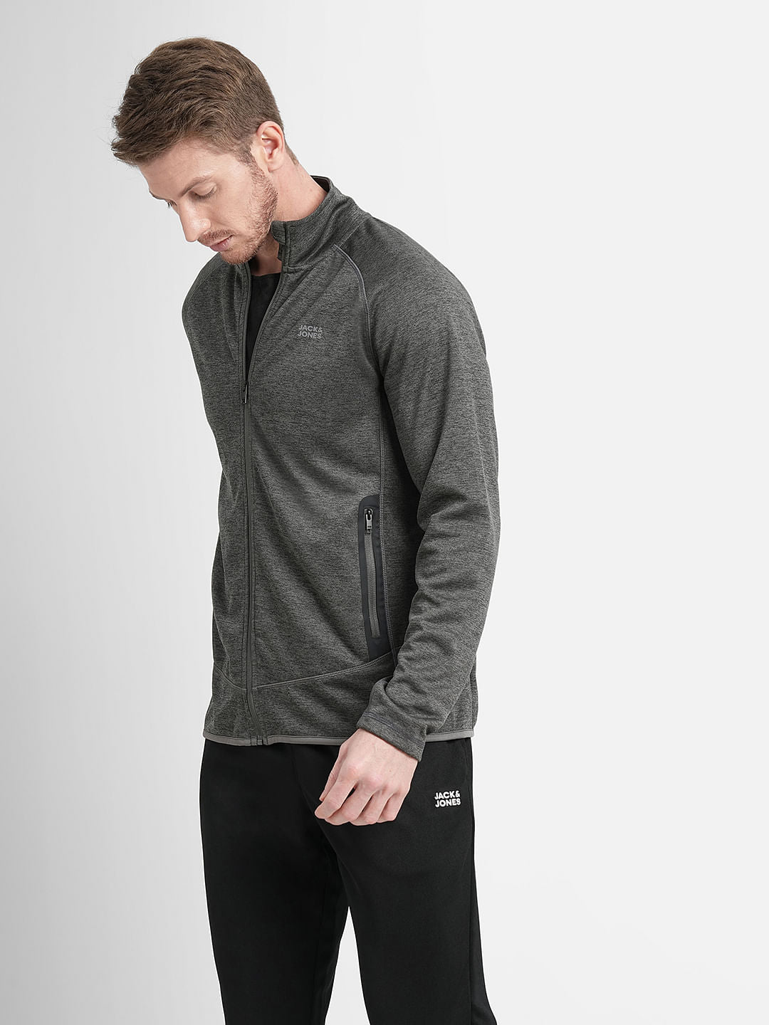 Grey Logo Print Zip-Up Jacket