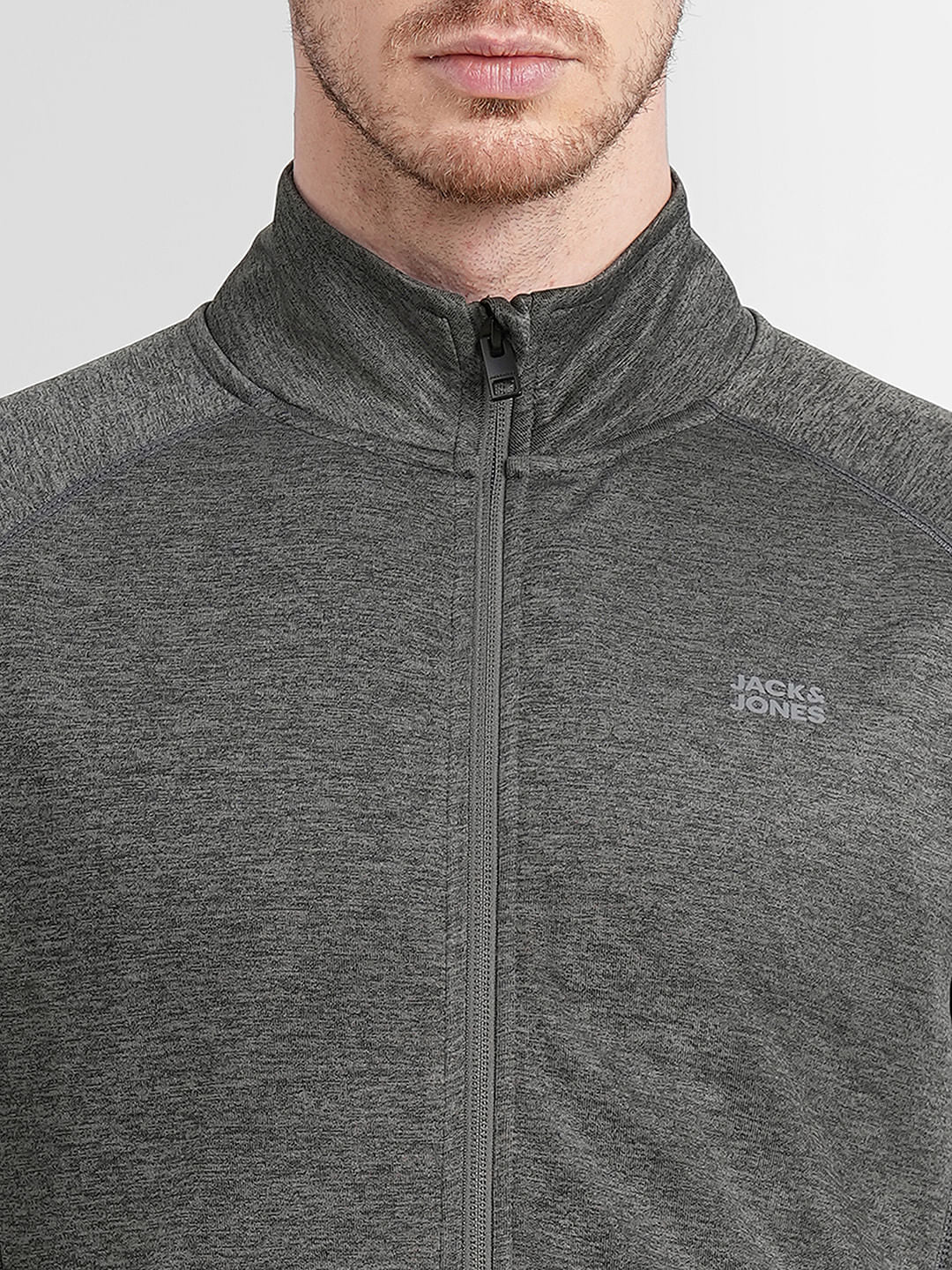 Grey Logo Print Zip-Up Jacket