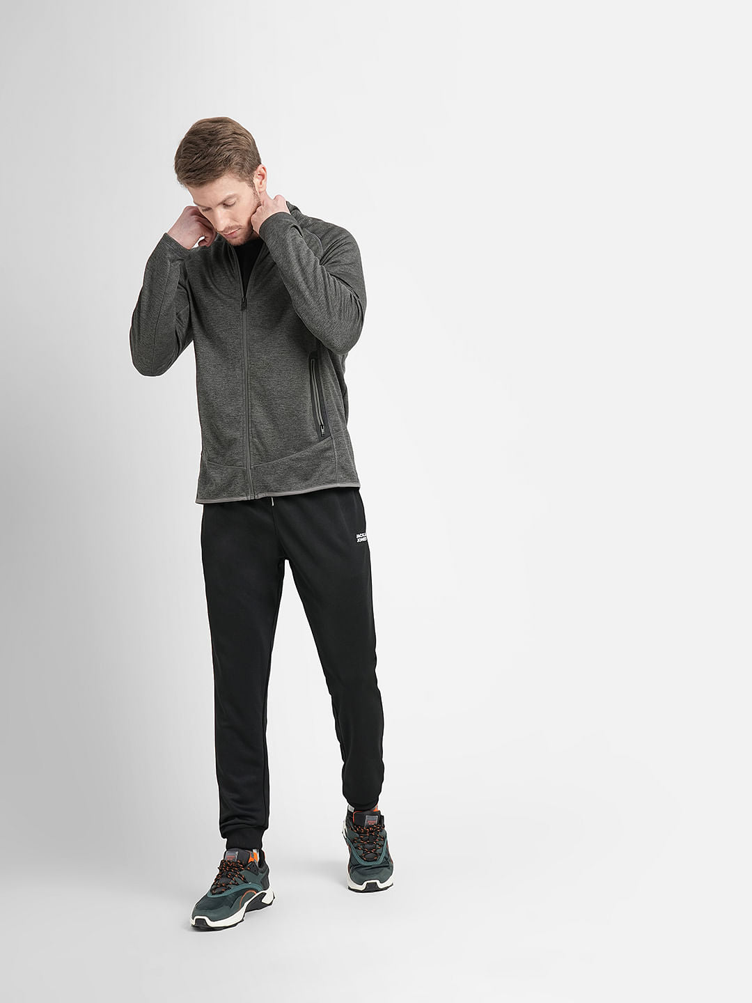 Grey Logo Print Zip-Up Jacket