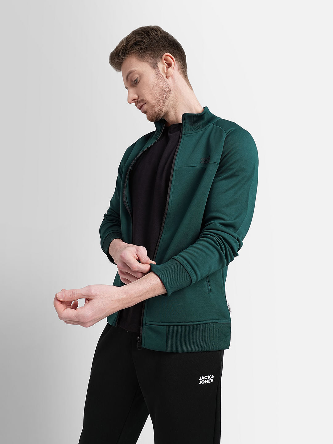Dark Green Logo Print Zip-Up Jacket - S