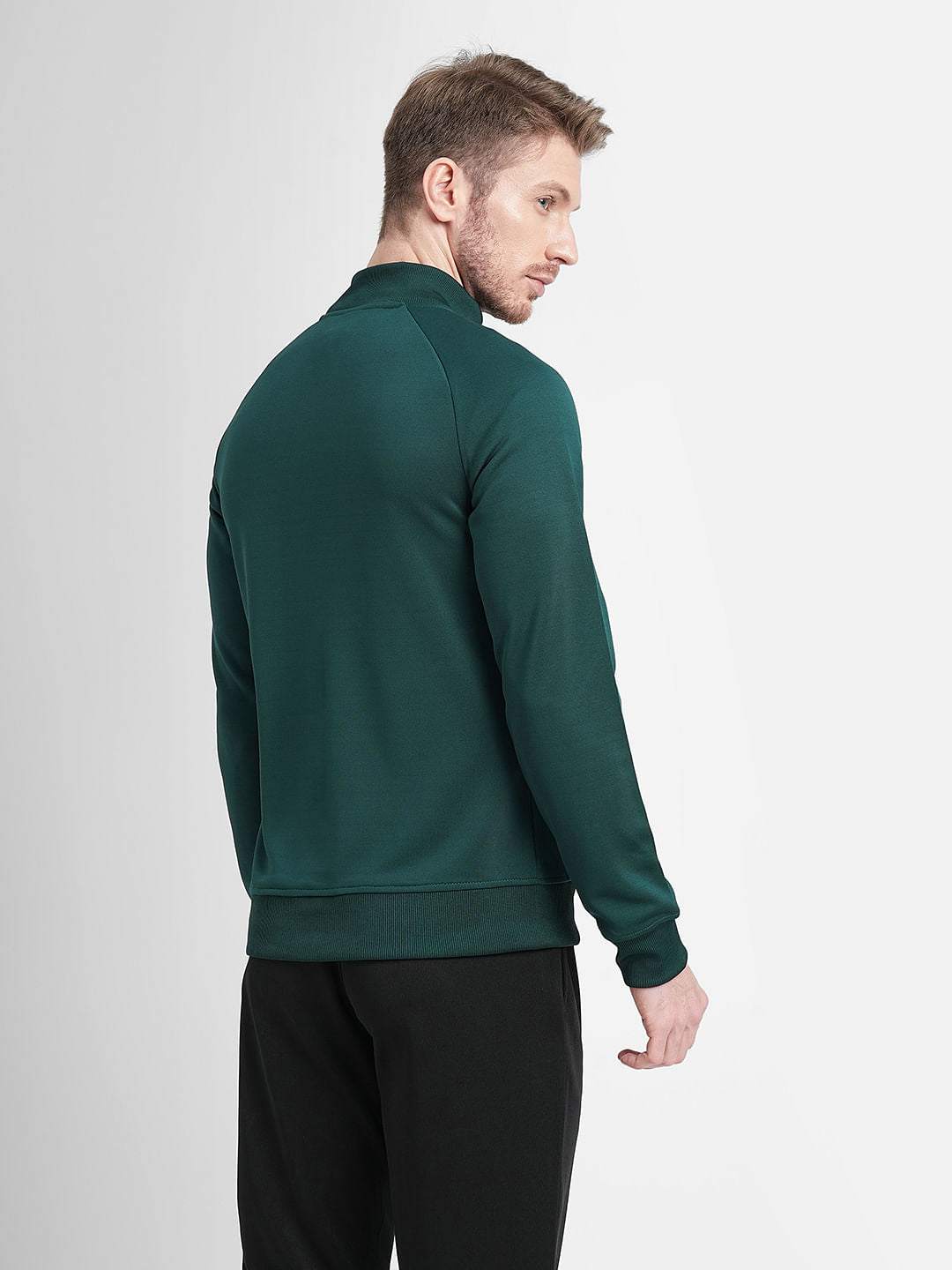 Dark Green Logo Print Zip-Up Jacket