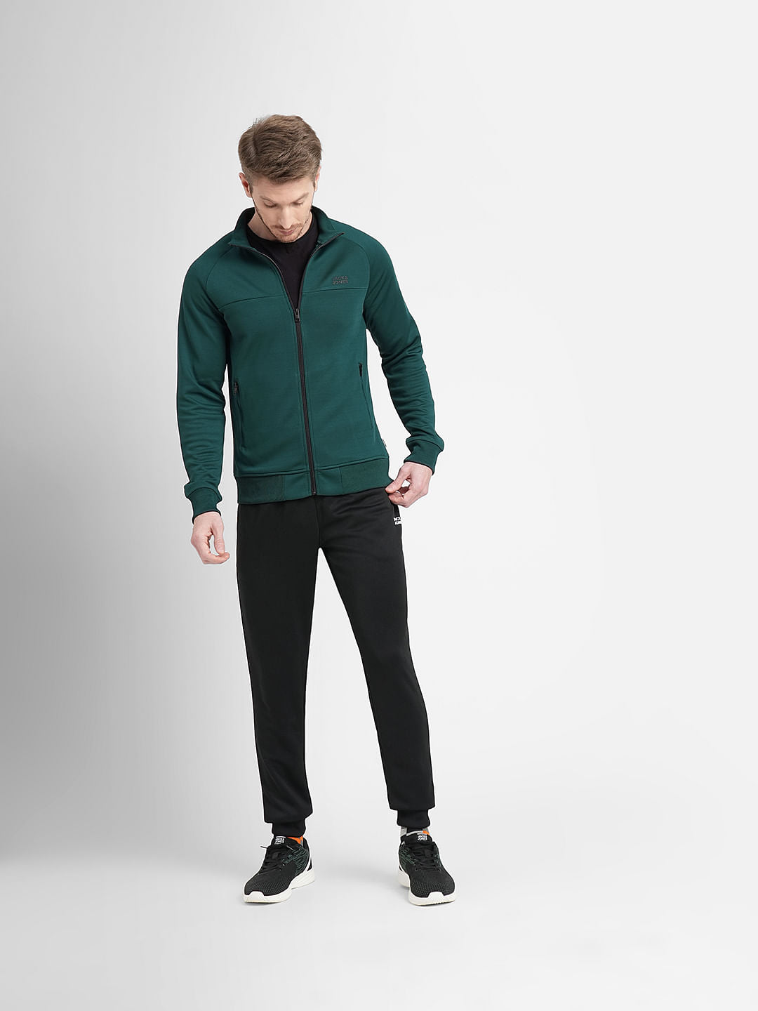 Dark Green Logo Print Zip-Up Jacket
