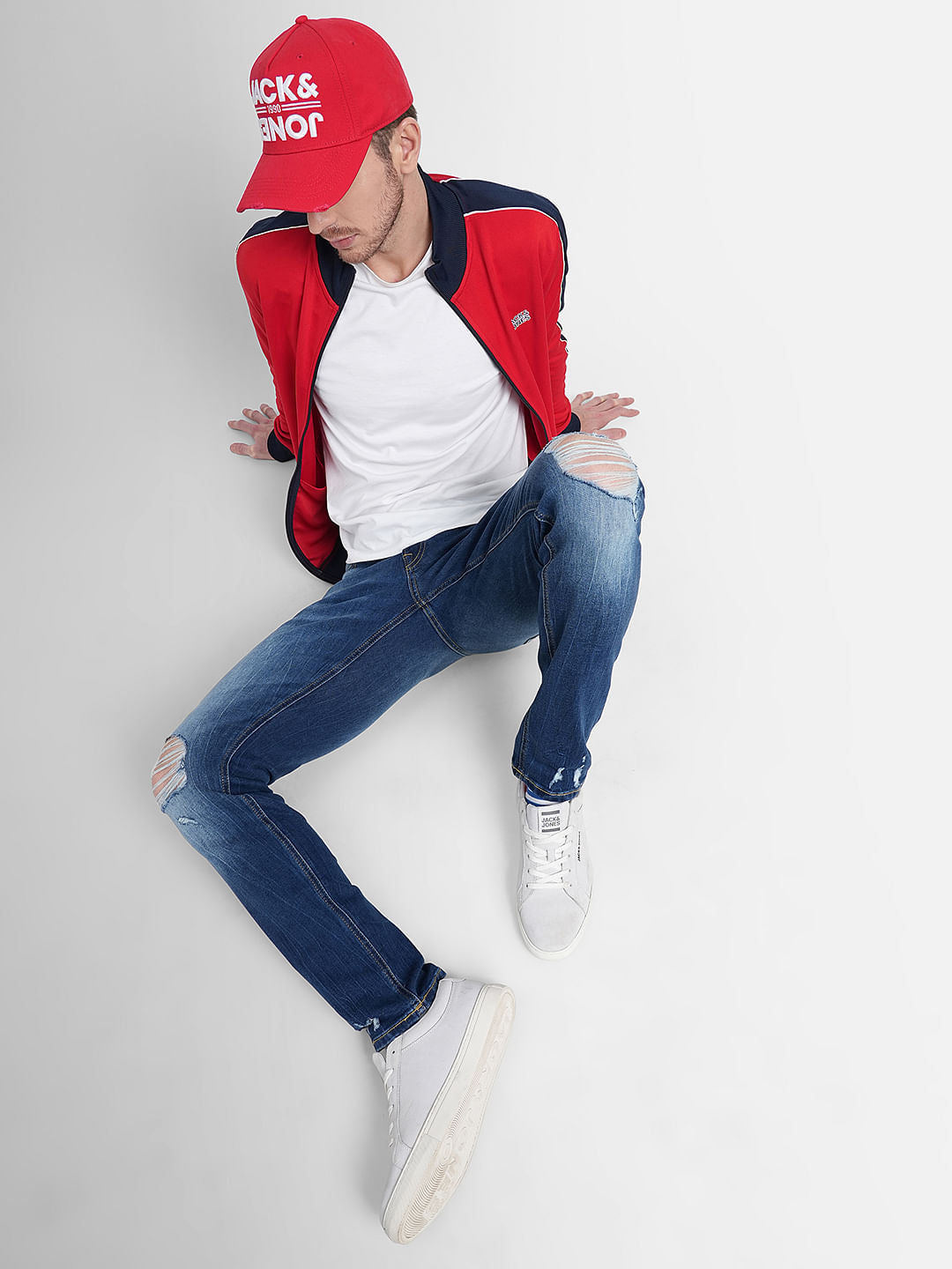 Red Zip-Up Colourblocked Jacket - S