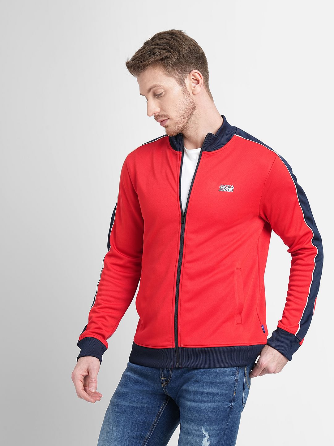 Red Zip-Up Colourblocked Jacket
