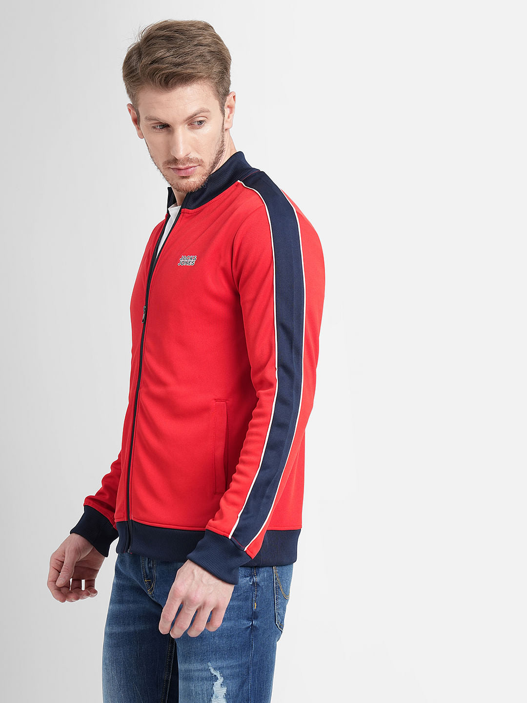 Red Zip-Up Colourblocked Jacket