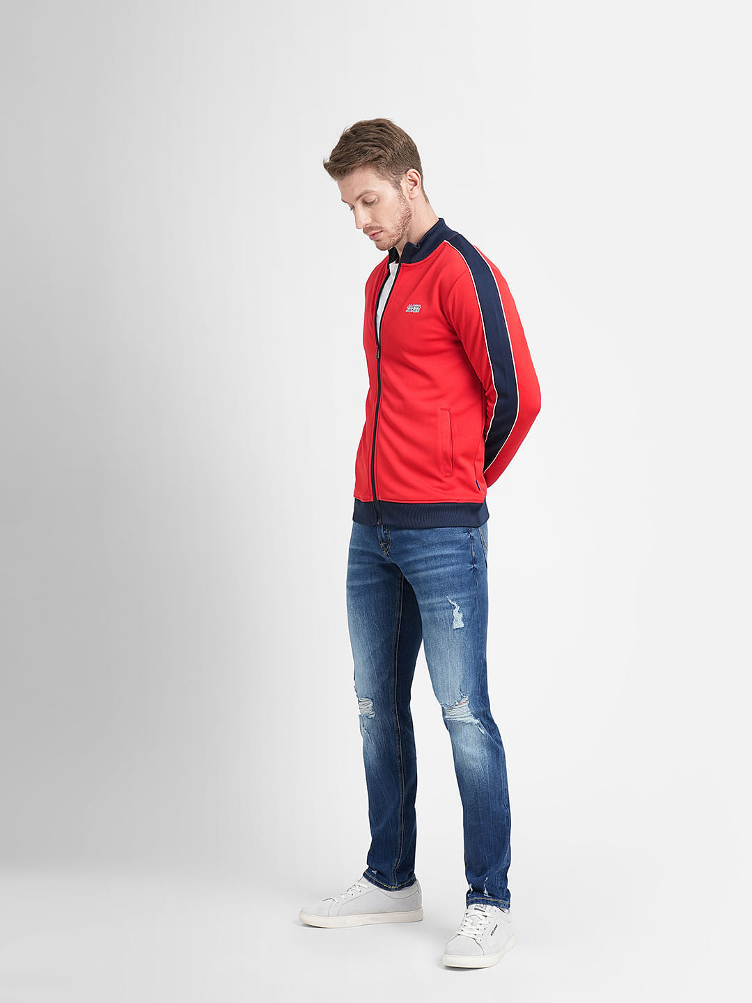 Red Zip-Up Colourblocked Jacket