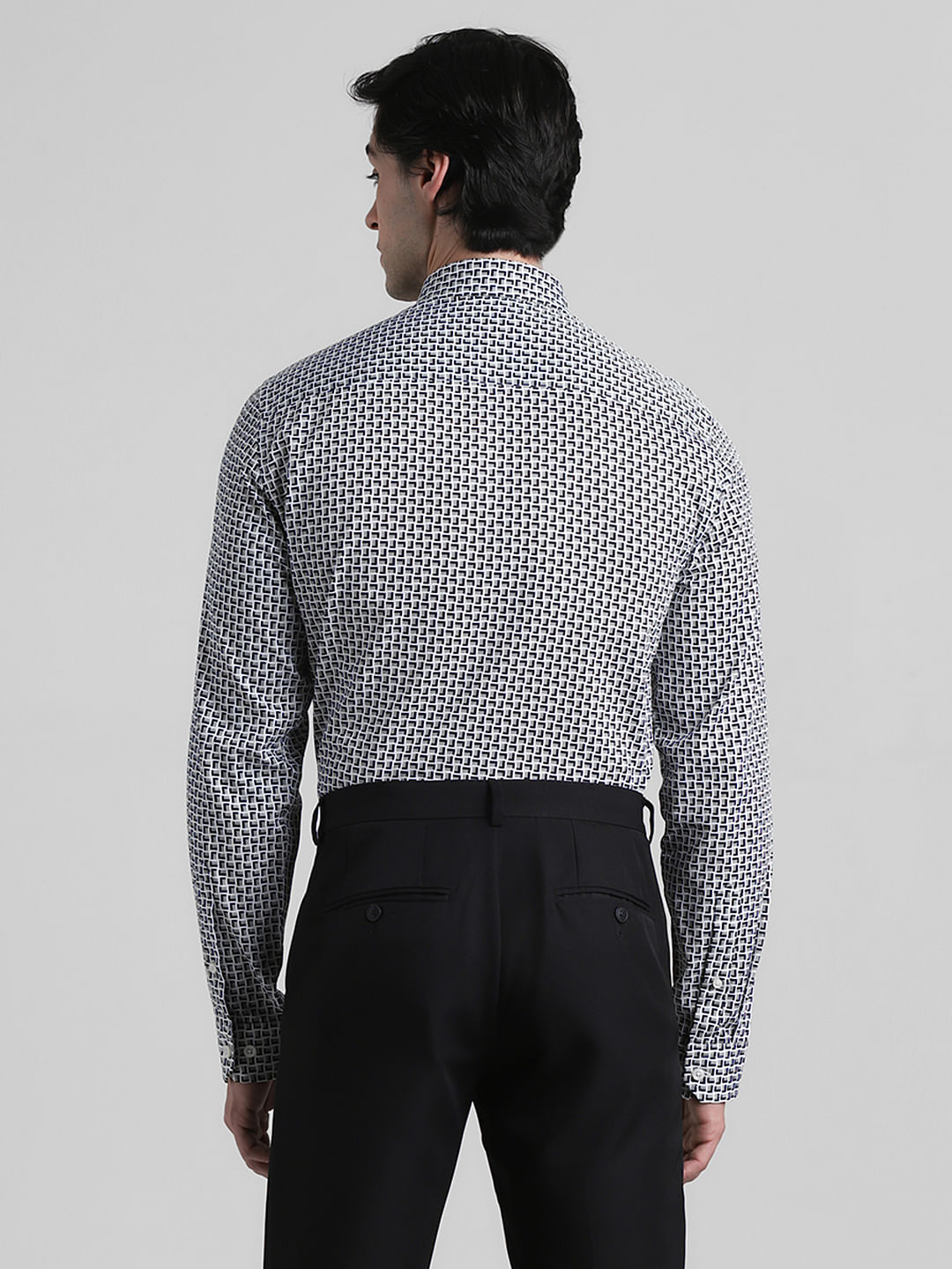 White Printed Dobby Full Sleeves Shirt