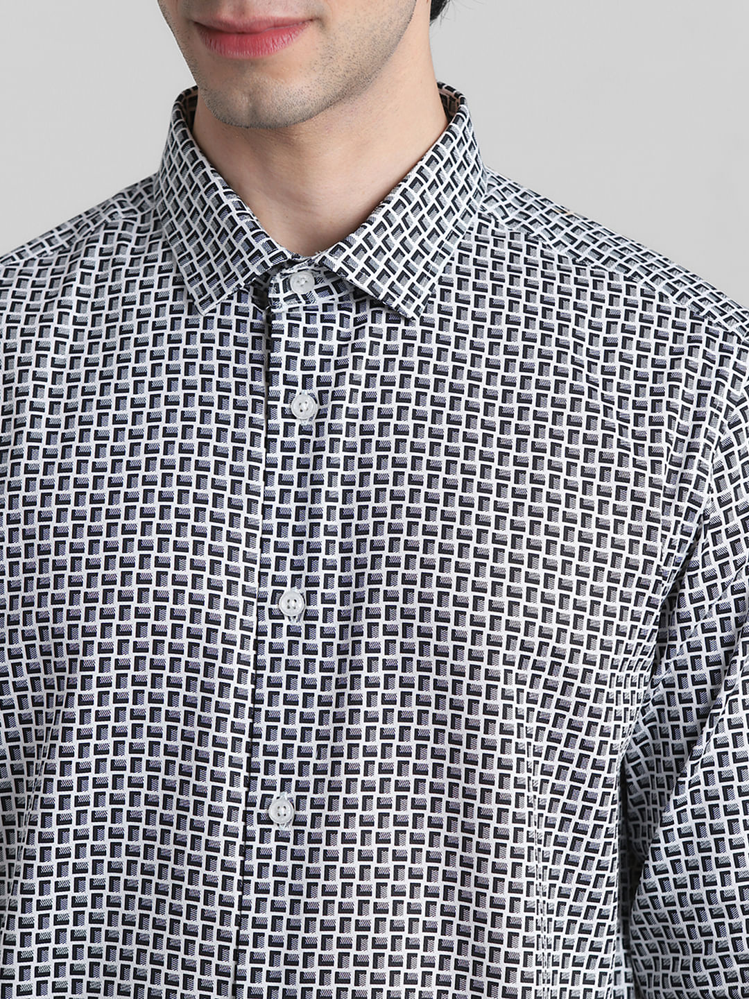 White Printed Dobby Full Sleeves Shirt