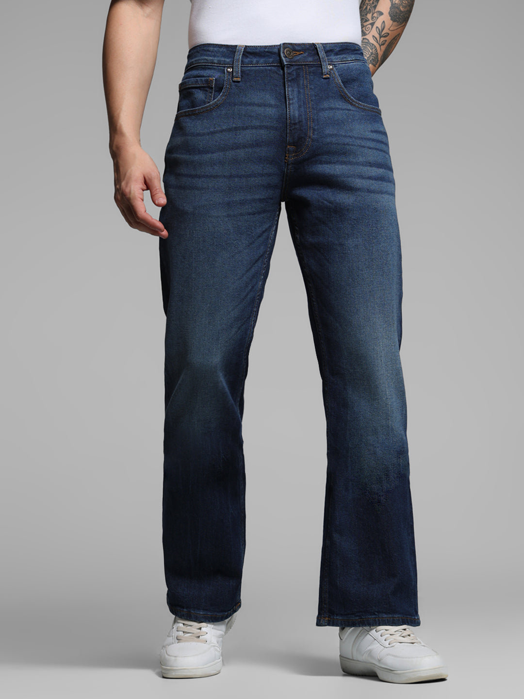 Men's Dark Blue Slim Fit Bootcut Stretch Jeans - 30/32