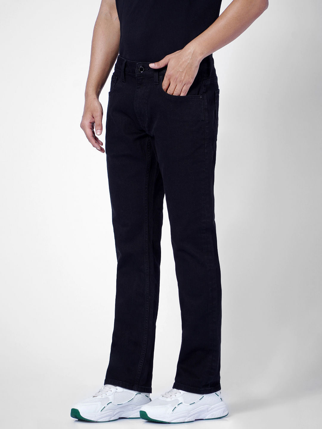 Black Mid Rise Clark Regular Fit Jeans