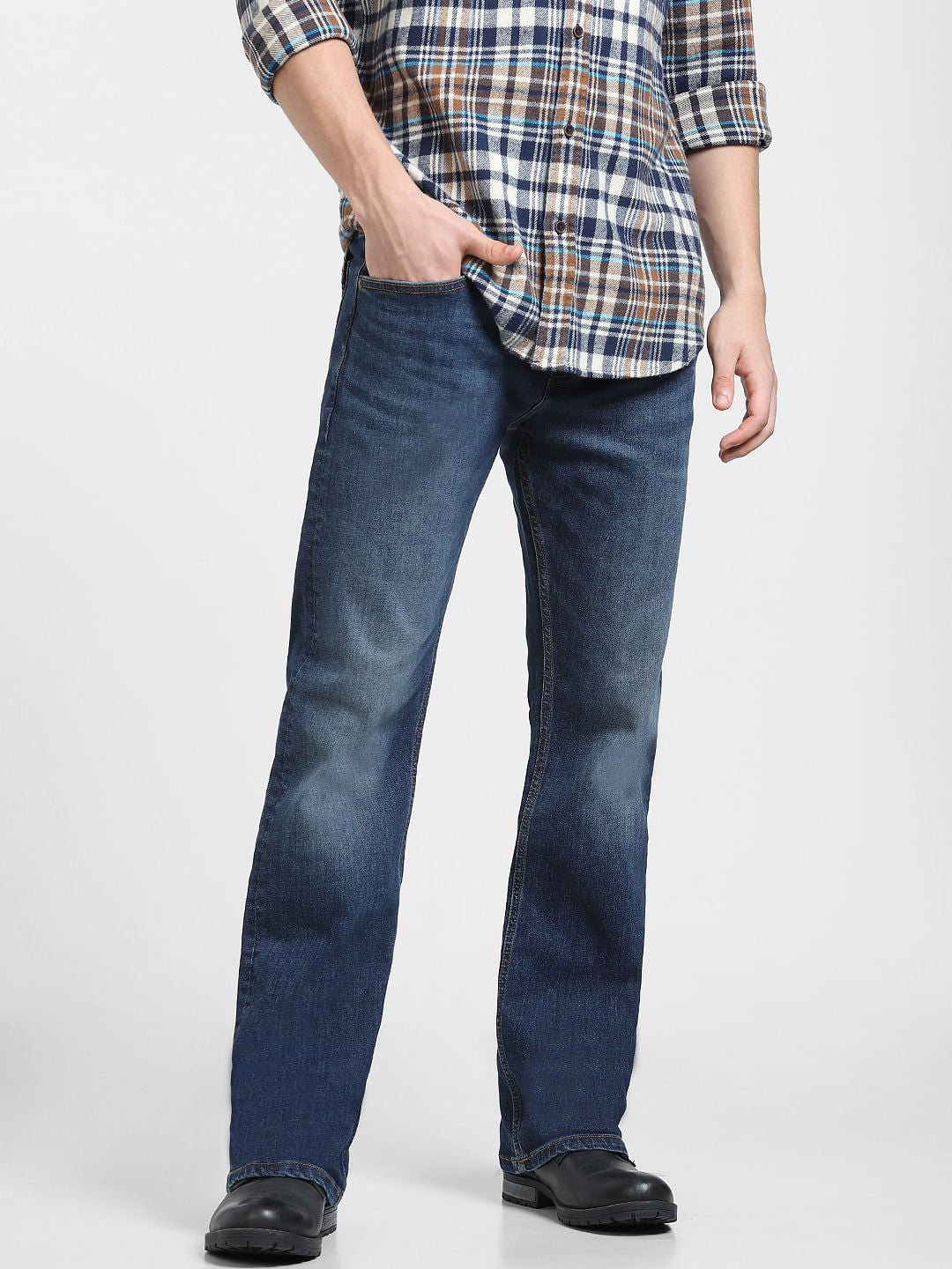 DARK BLUE High RISE REGULAR FIT JEANS