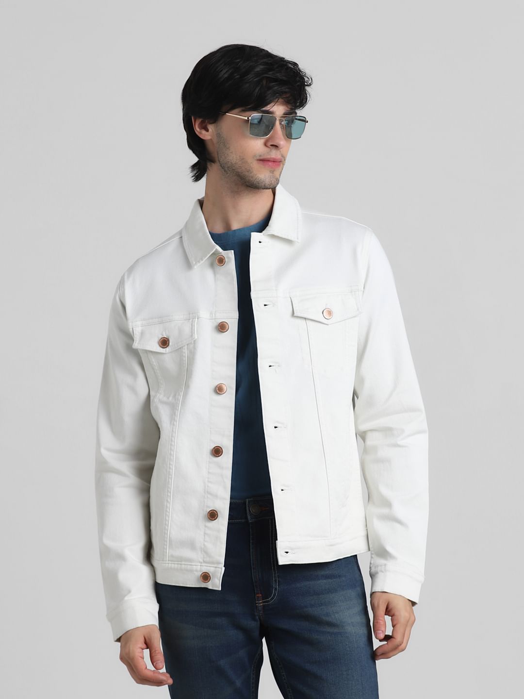 White Patch Pocket Denim Jacket - S