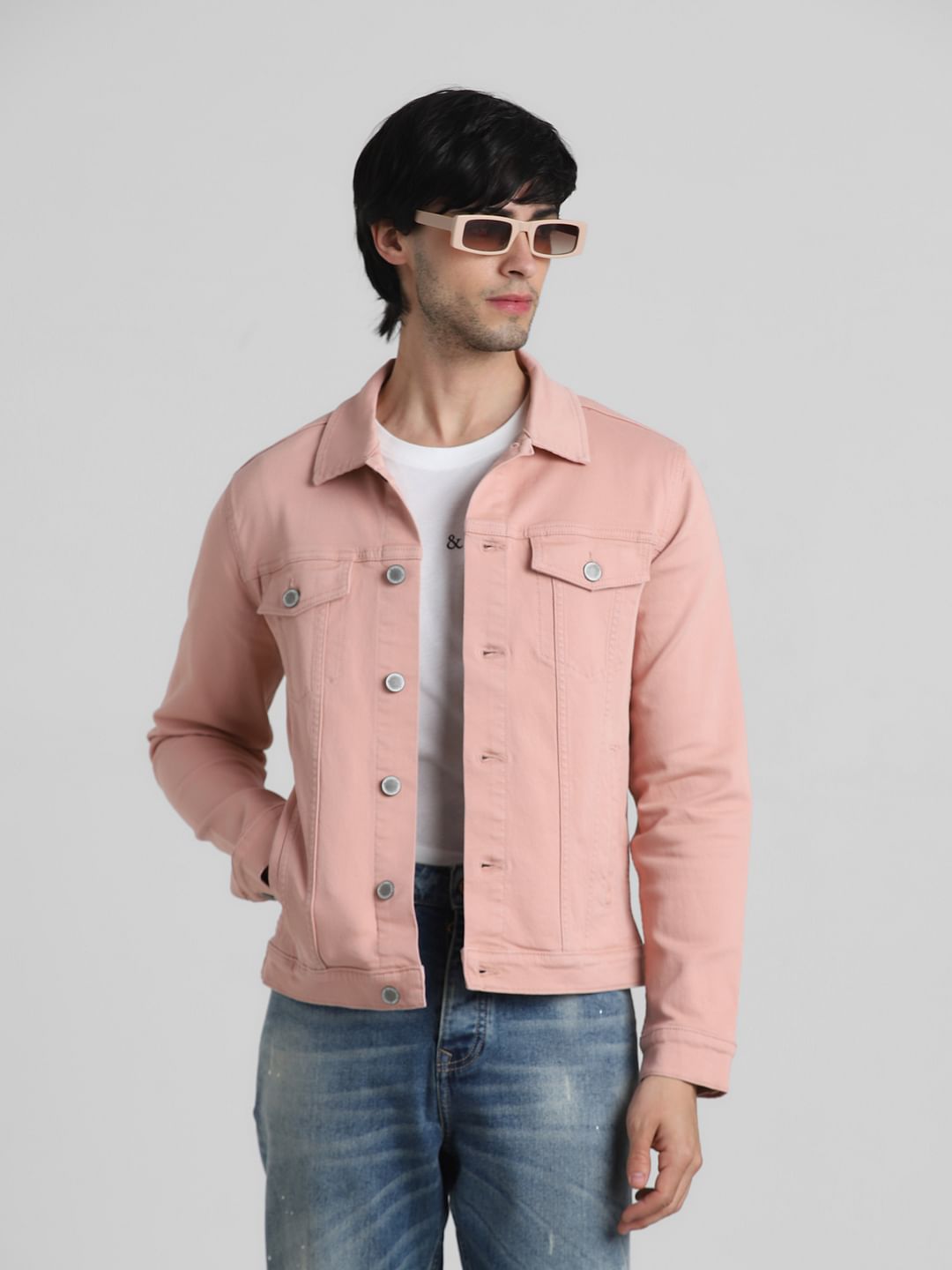Pink Solid Casual Jacket - S