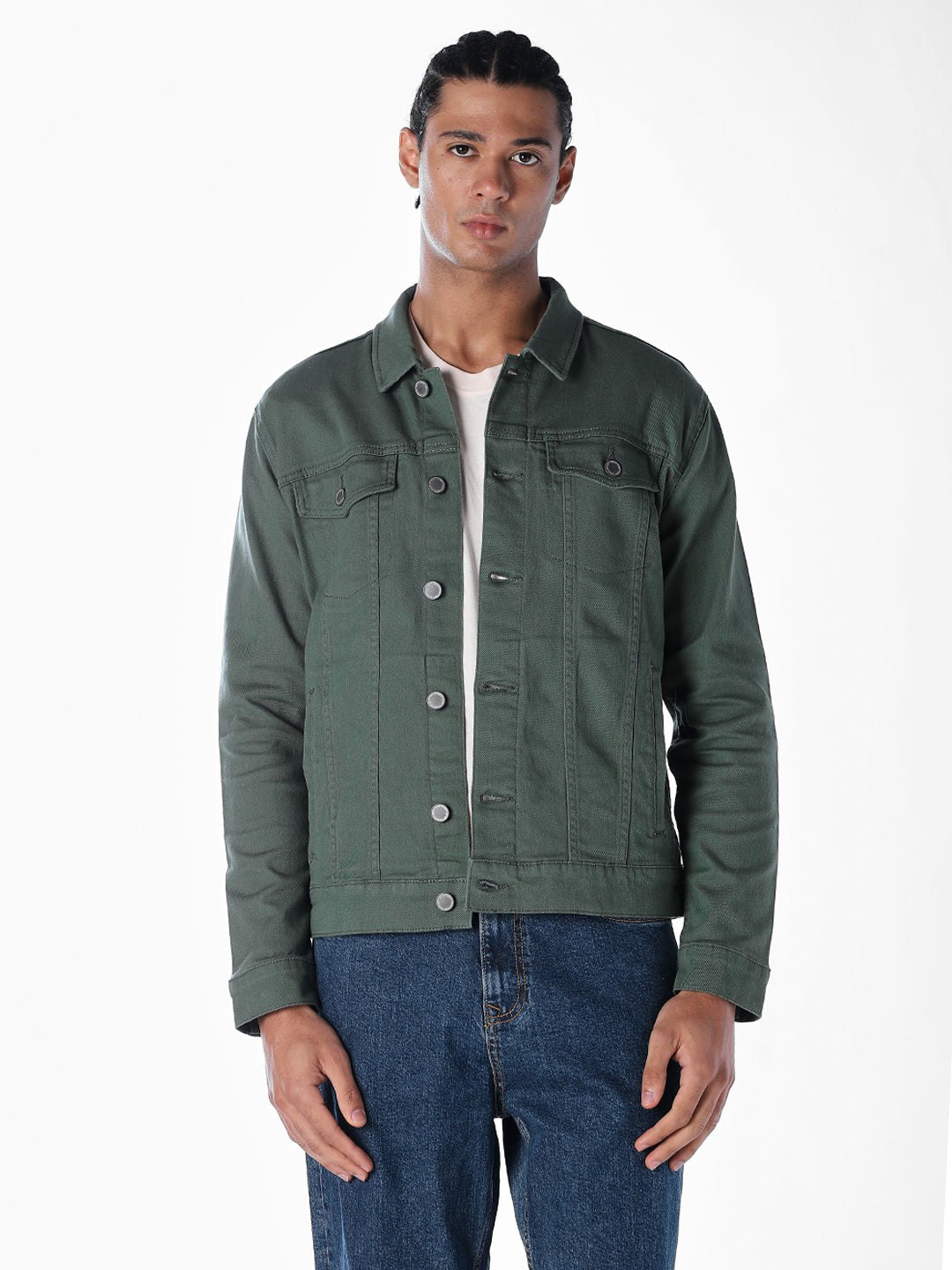 Dark Green Regular Fit Denim Jacket