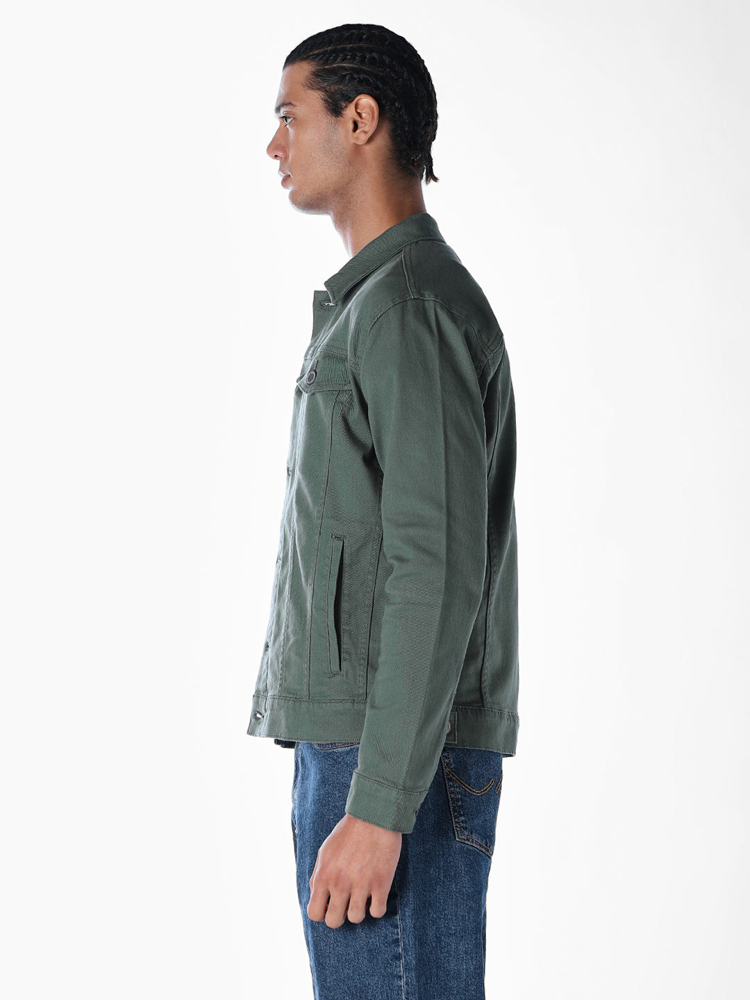 Dark Green Regular Fit Denim Jacket