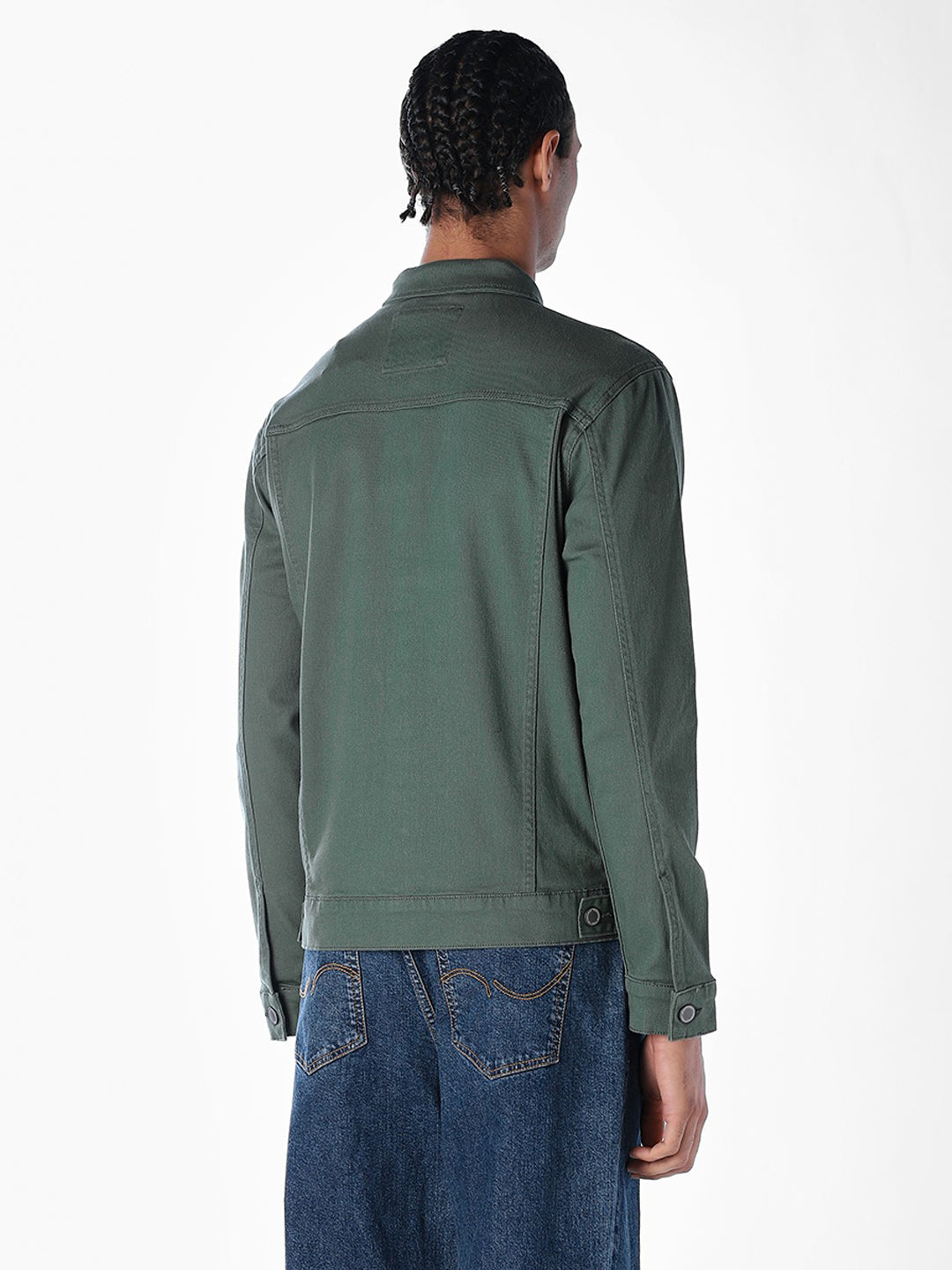Dark Green Regular Fit Denim Jacket