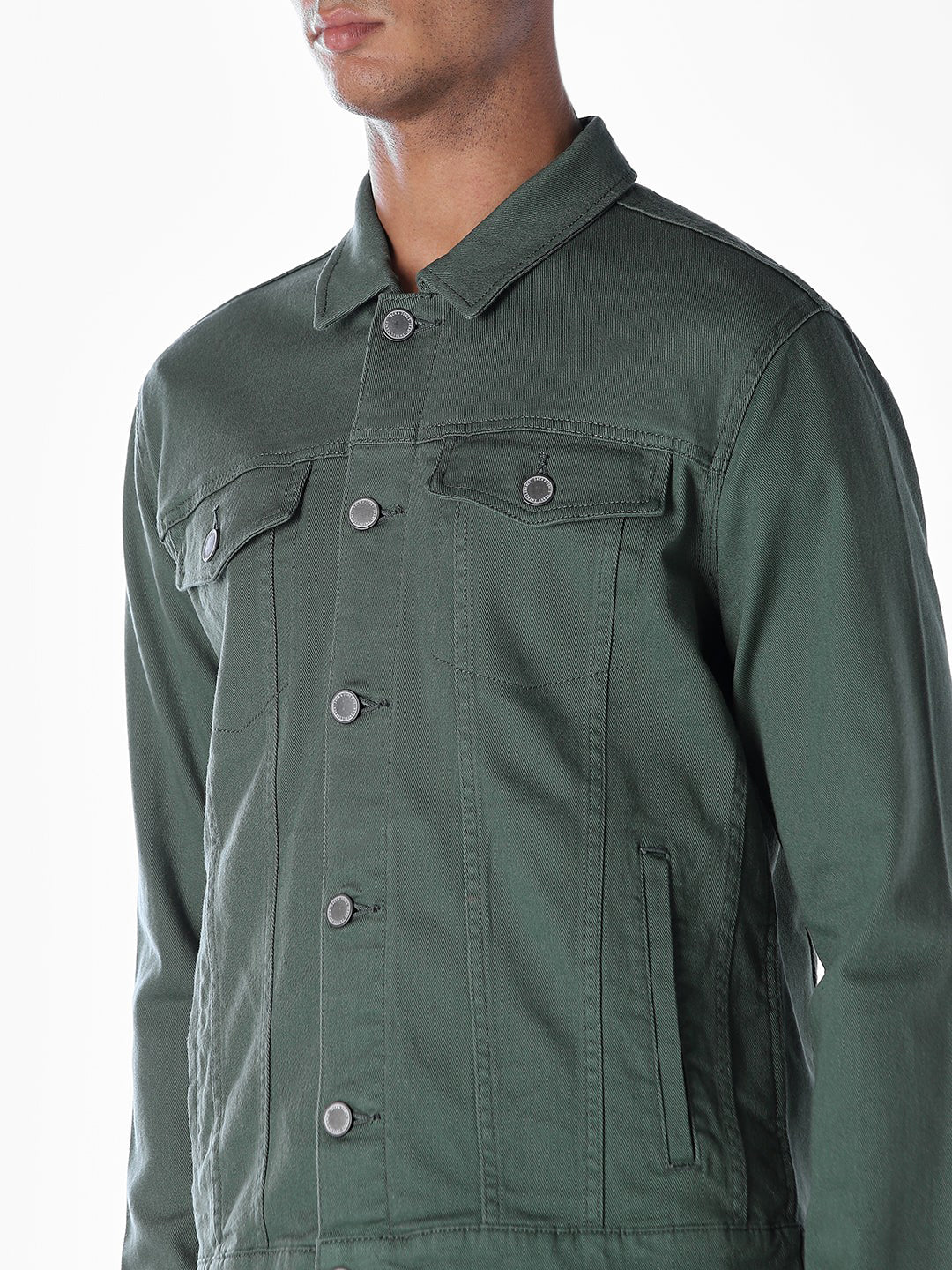 Dark Green Regular Fit Denim Jacket