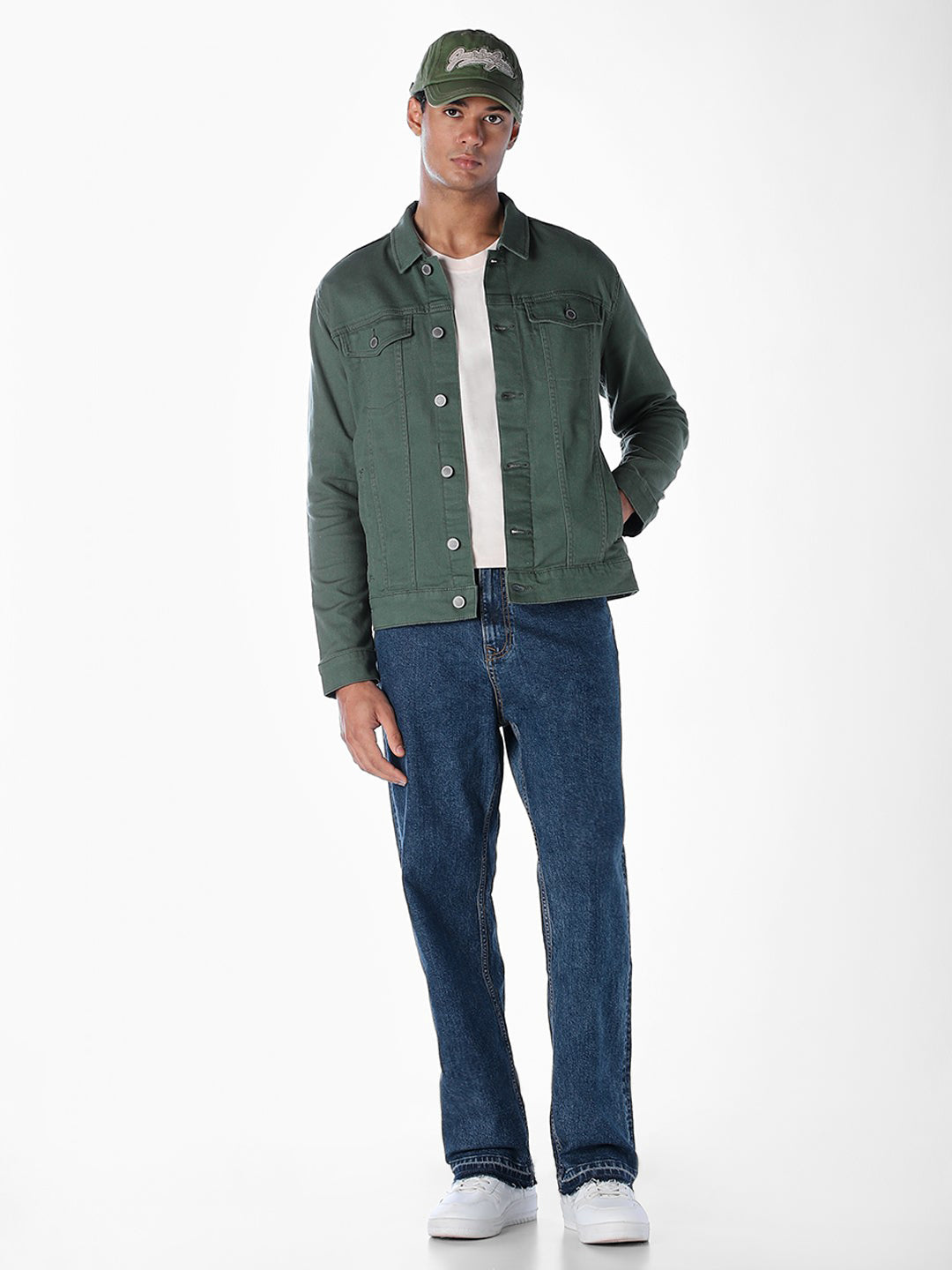 Dark Green Regular Fit Denim Jacket