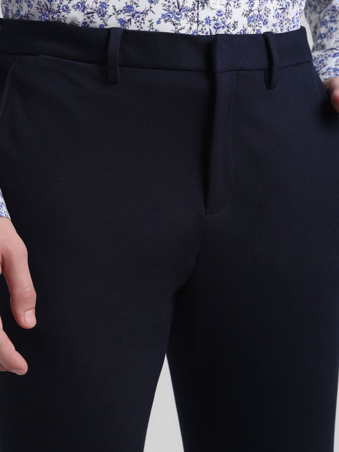 Dark Blue Mid Rise Slim Fit Pants