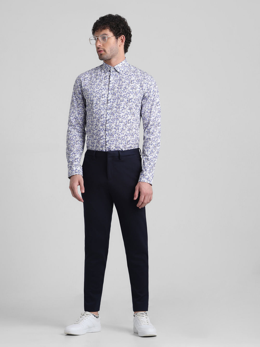 Dark Blue Mid Rise Slim Fit Pants