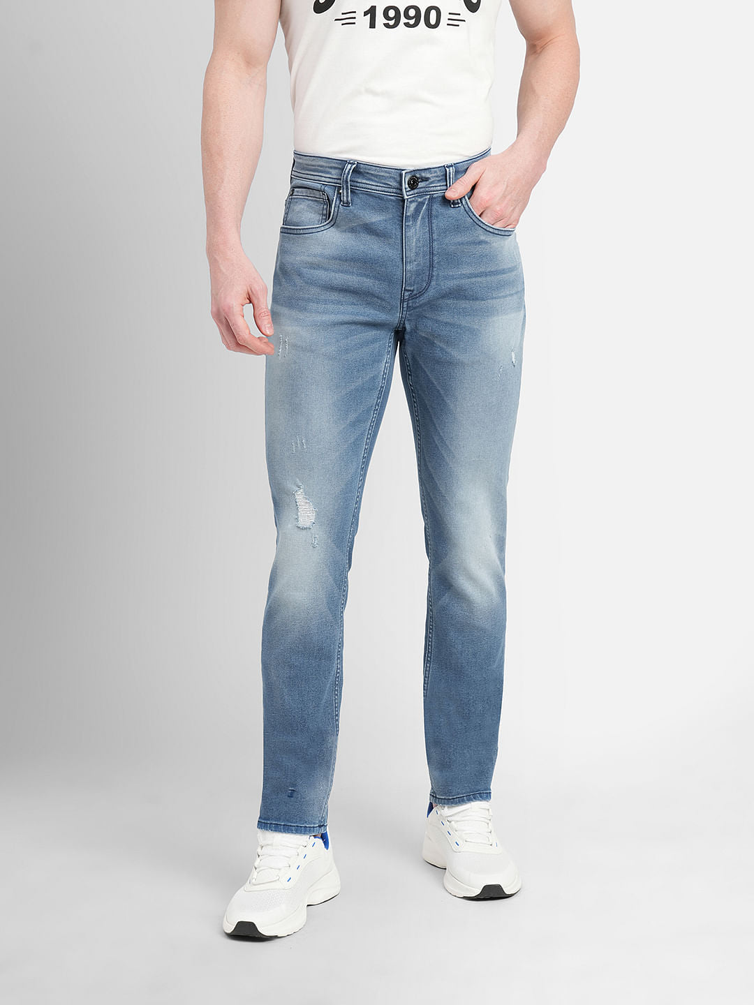 Light Blue Low Rise Distressed Glenn Slim Jeans