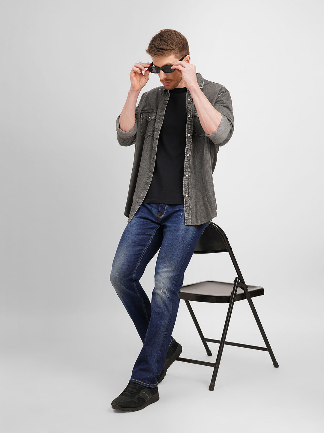 Dark Blue Mid Rise Clark Regular Fit Jeans - 28/30