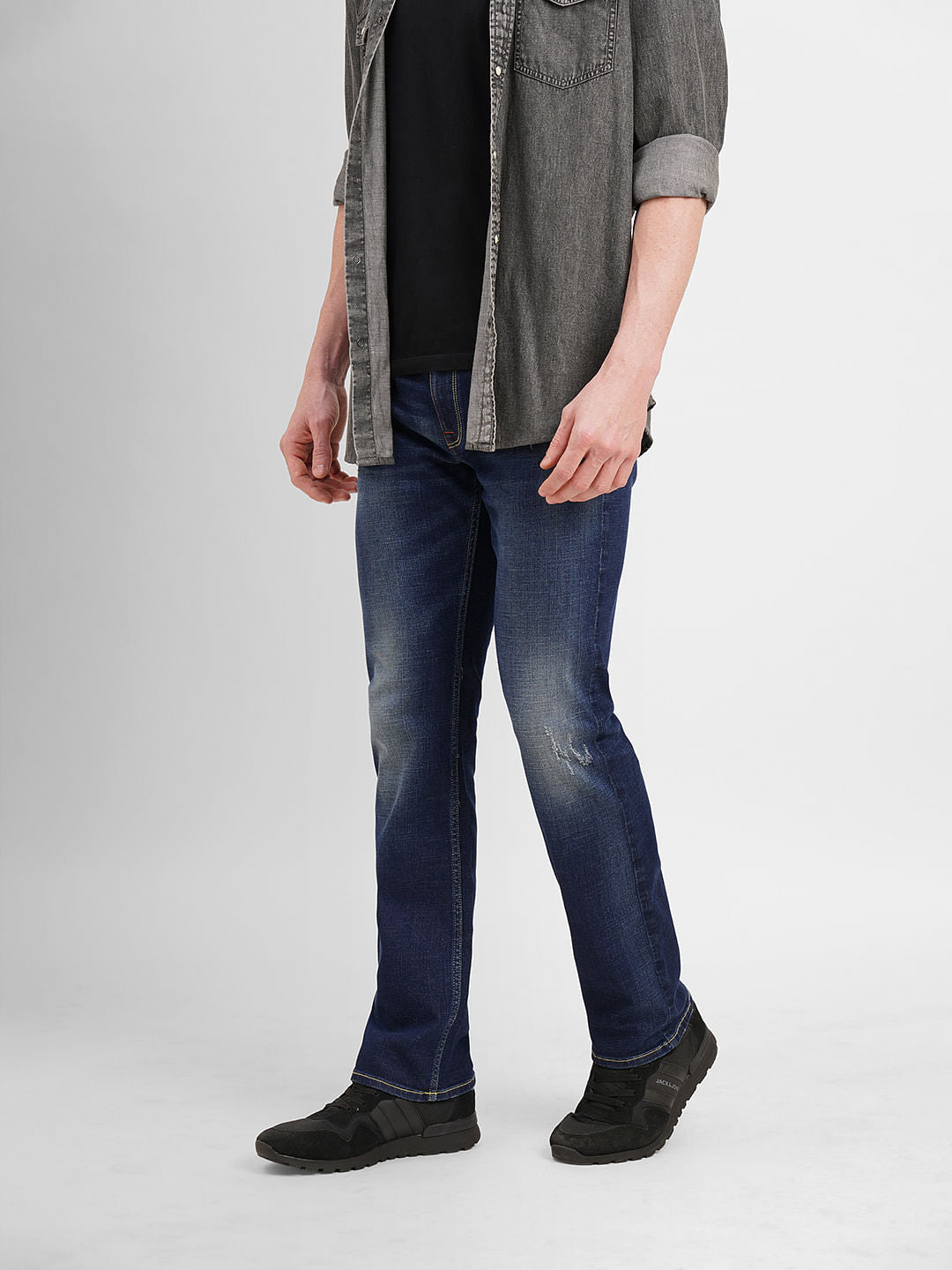 Dark Blue Mid Rise Clark Regular Fit Jeans