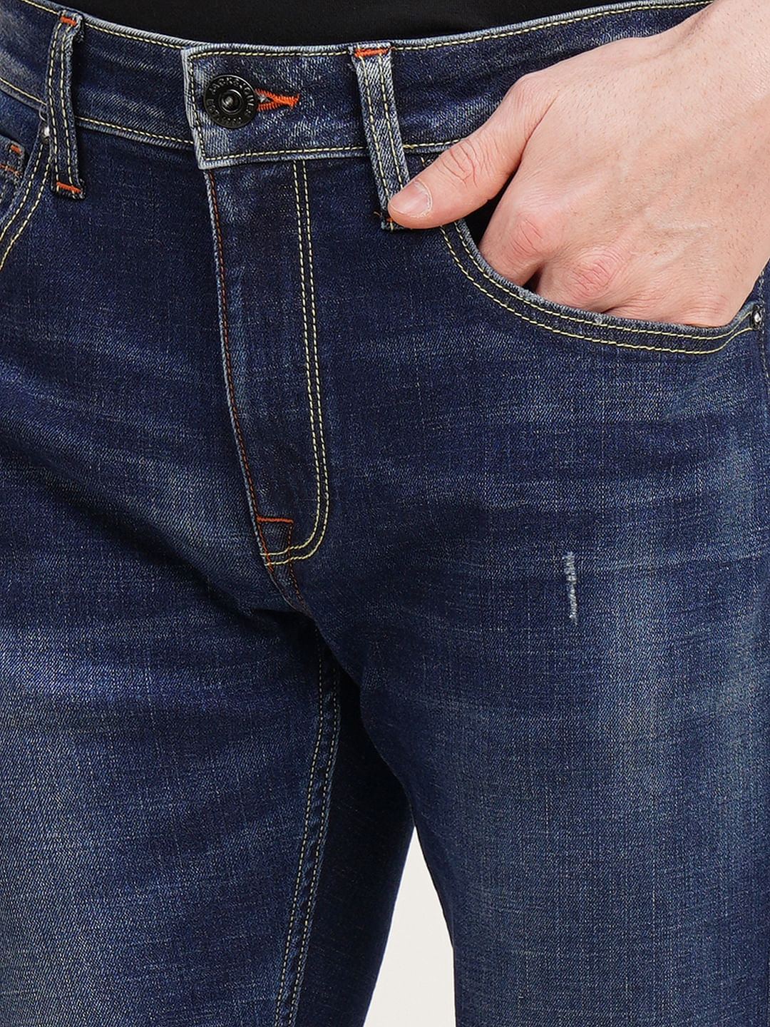 Dark Blue Mid Rise Clark Regular Fit Jeans