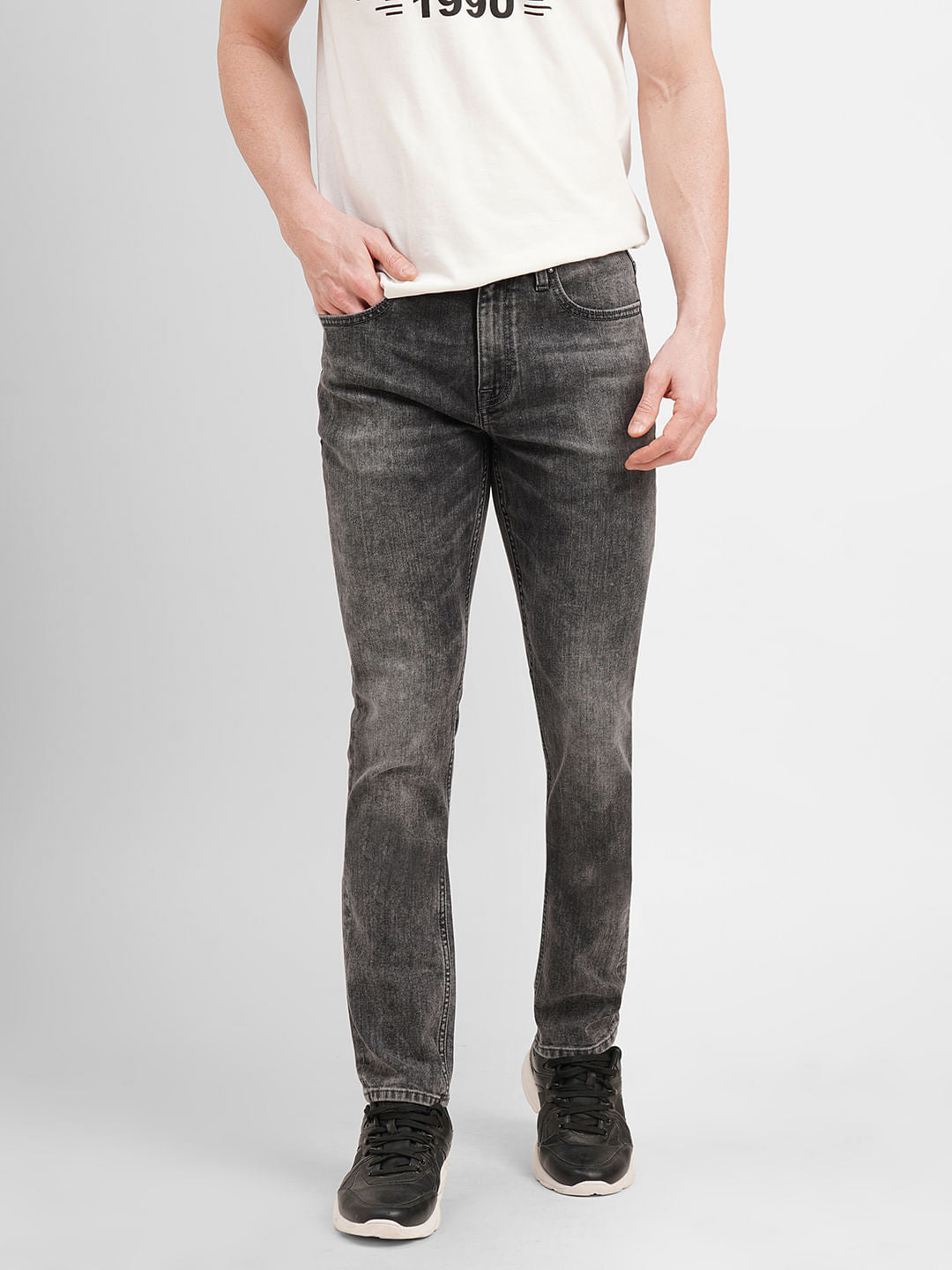 Black Low Rise Washed Glenn Slim Jeans