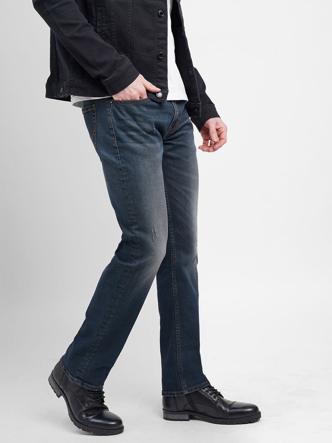 Dark Blue Mid Rise Clark Regular Fit Jeans