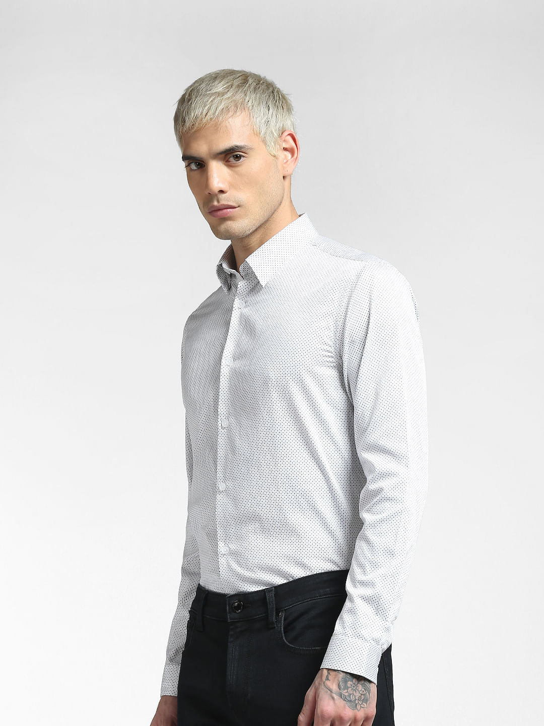 White All Over Print Full Sleeves Shirt