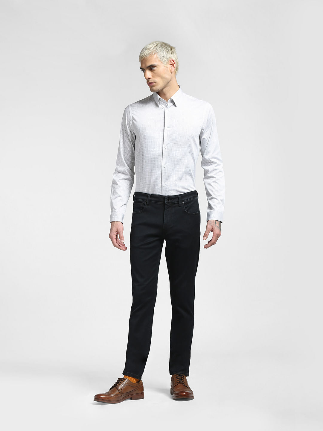 White All Over Print Full Sleeves Shirt