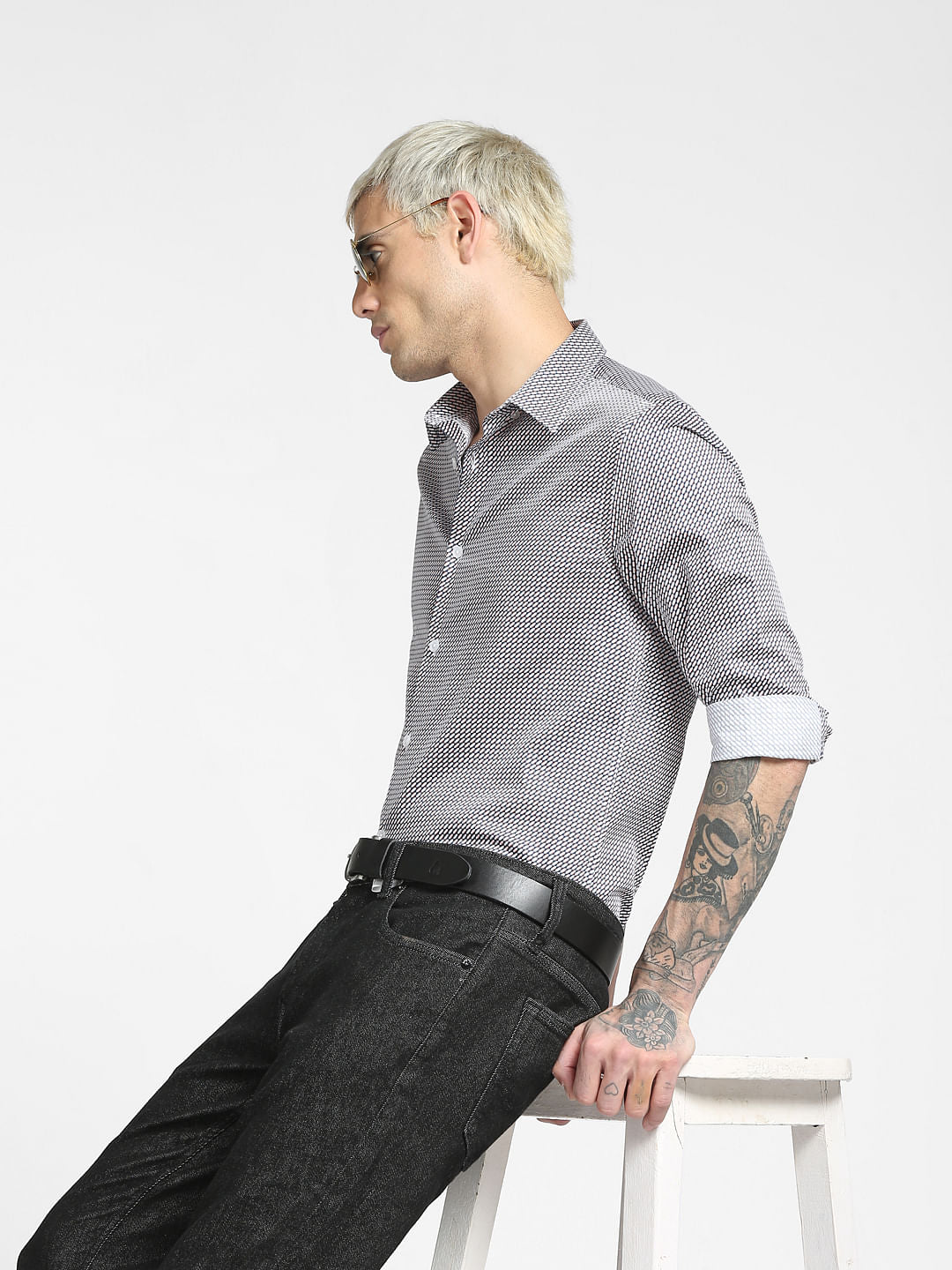Blue All Over Print Full Sleeves Shirt - S