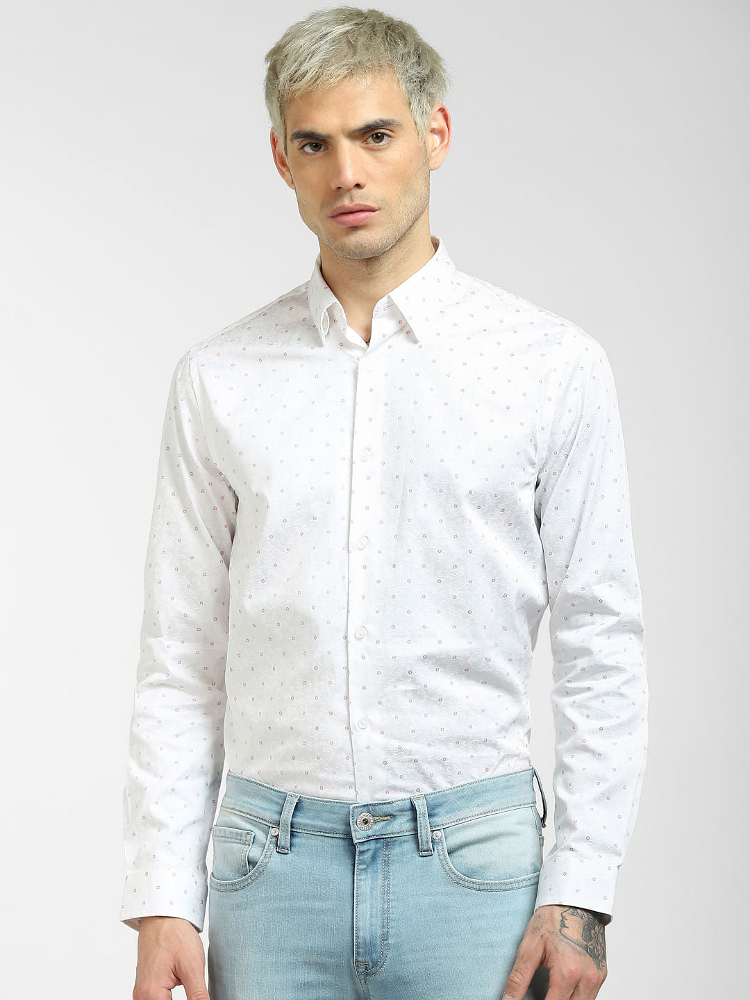 White Floral Print Full Sleeves Shirt