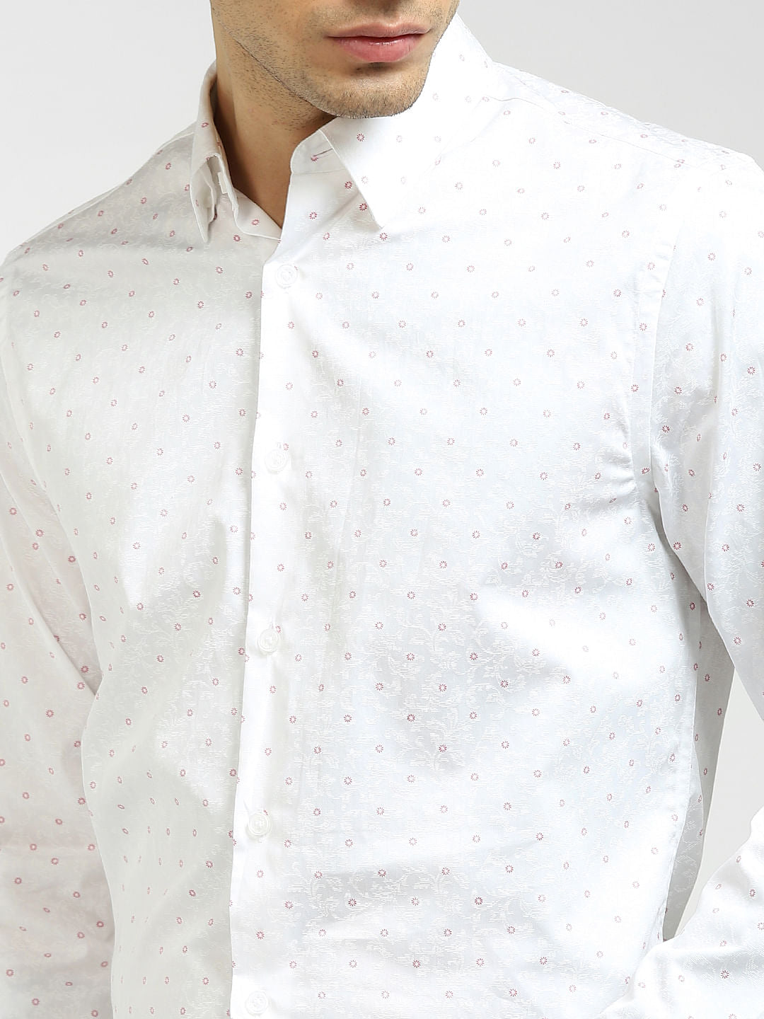 White Floral Print Full Sleeves Shirt
