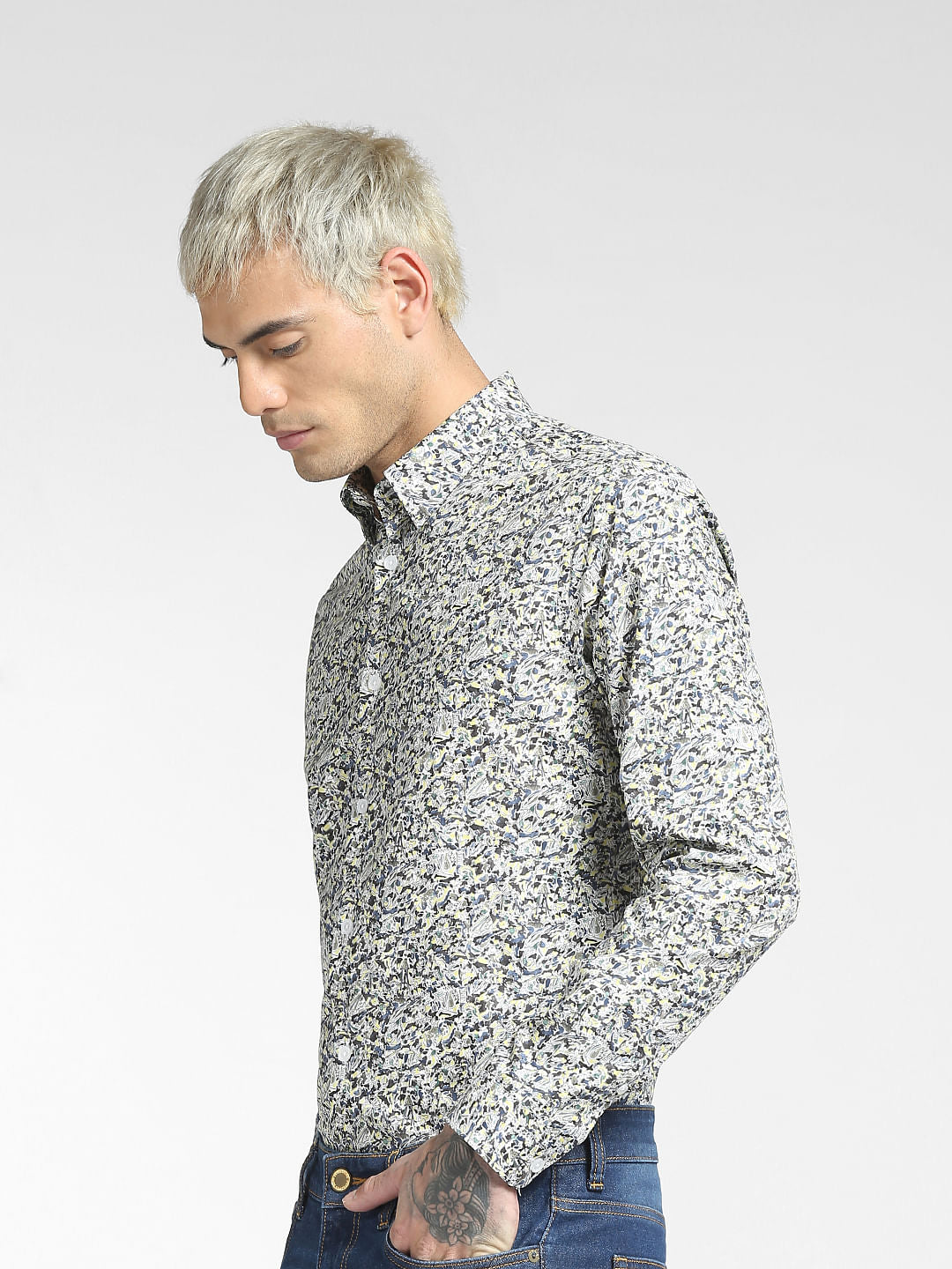 Blue Abstract Print Full Sleeves Shirt