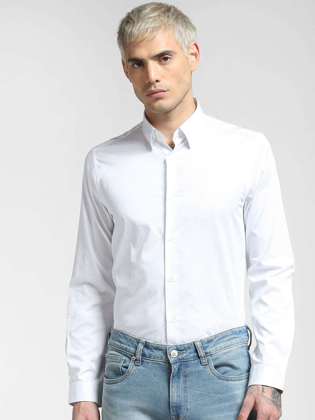 White All Over Print Full Sleeves Shirt