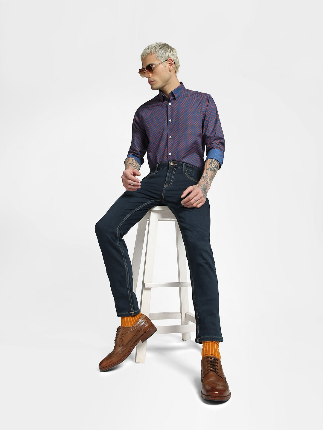 Blue All Over Print Full Sleeves Shirt - S