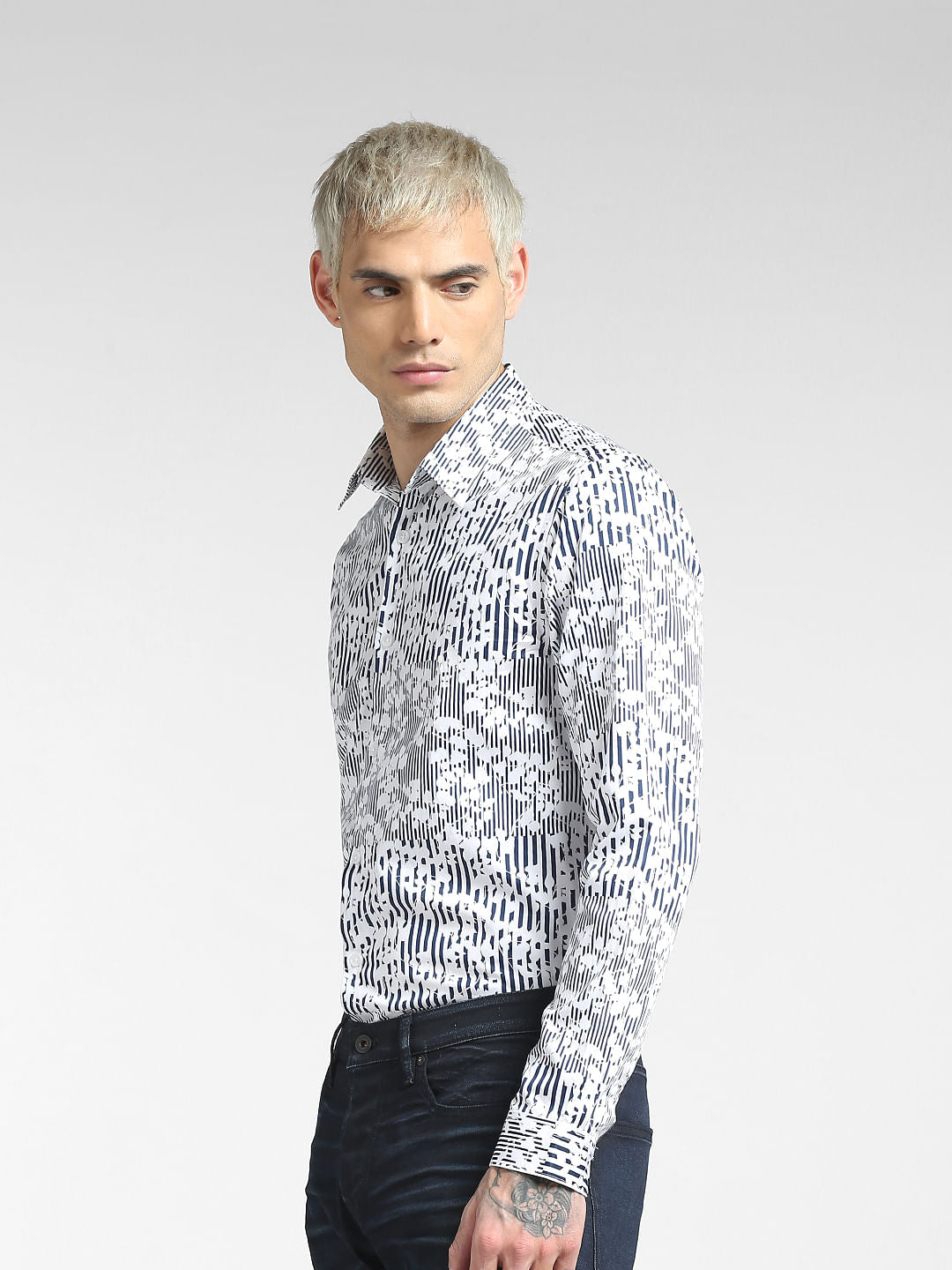 Blue Floral Print Full Sleeves Shirt