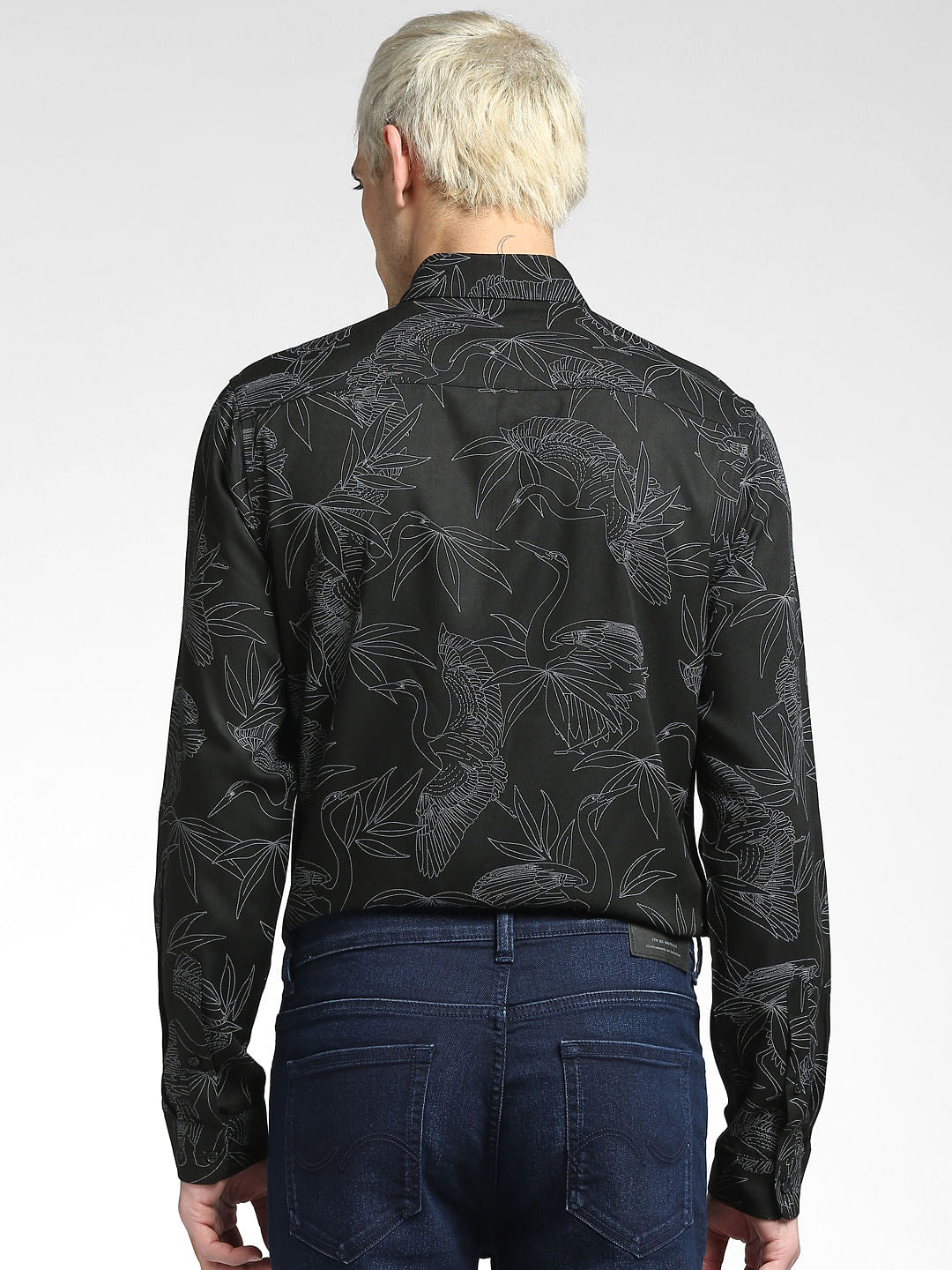 Black Floral Print Full Sleeves Shirt