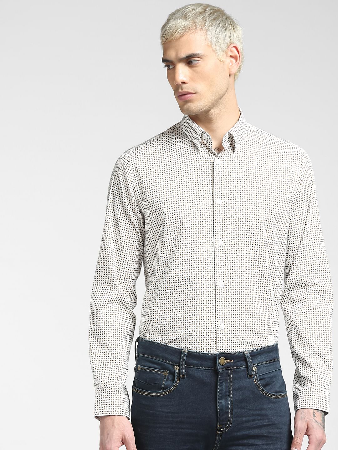 White All Over Print Full Sleeves Shirt