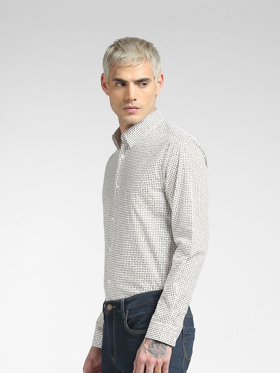 White All Over Print Full Sleeves Shirt