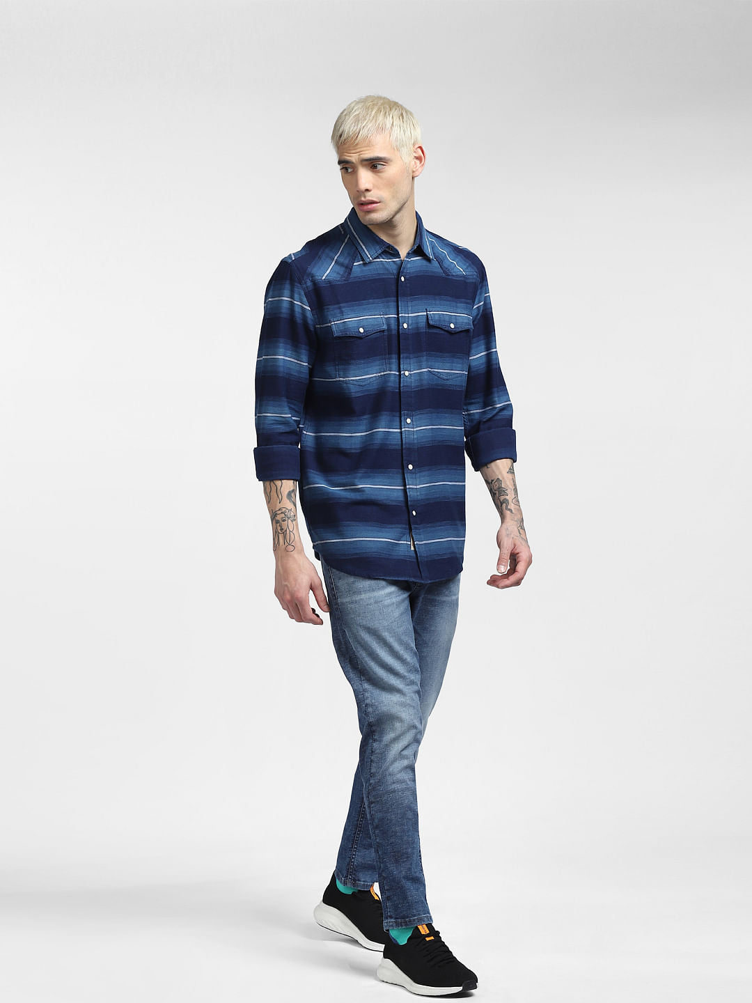 Blue Striped Full Sleeves Shirt