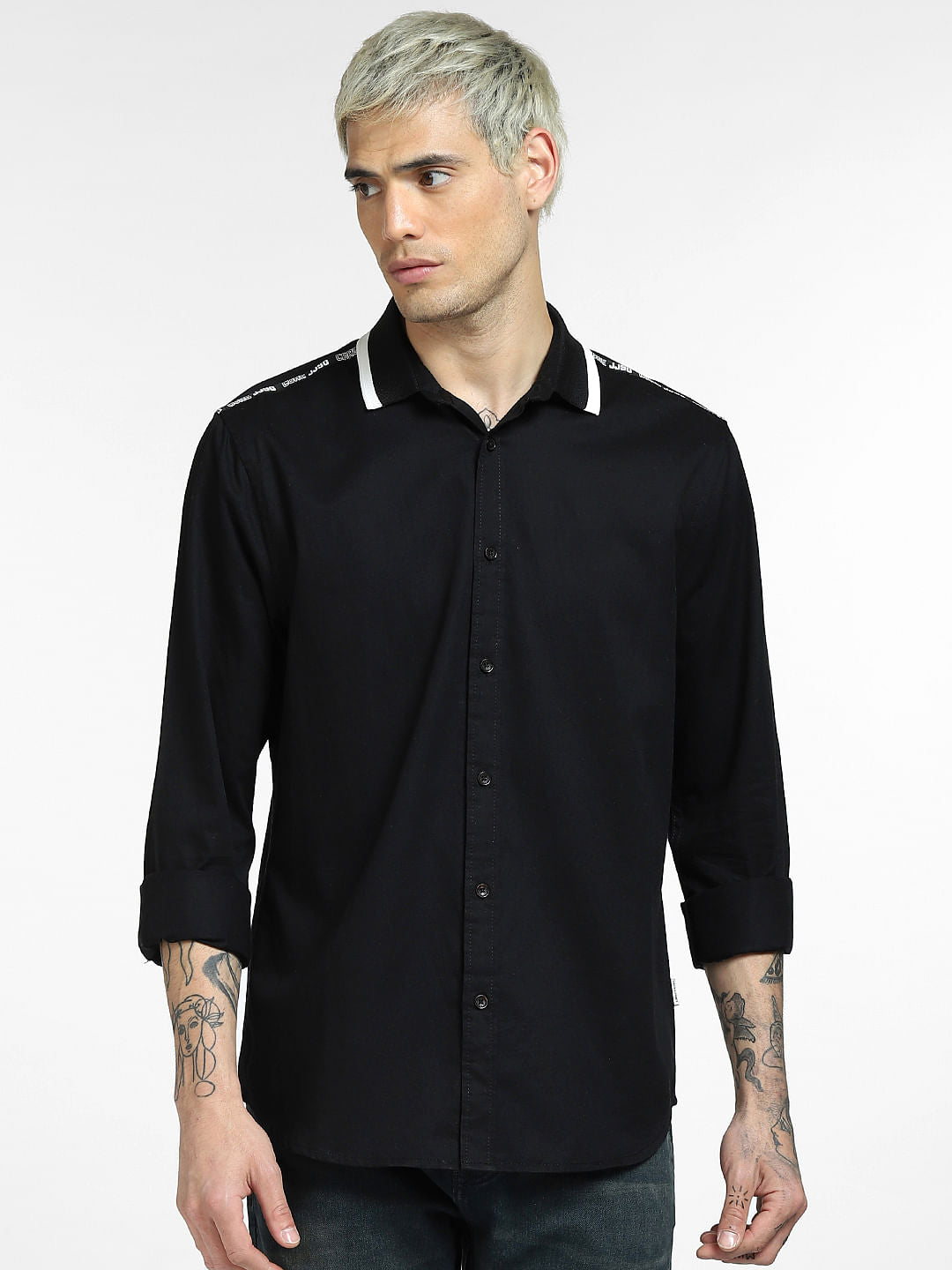 Black Tape Detail Full Sleeves Shirt
