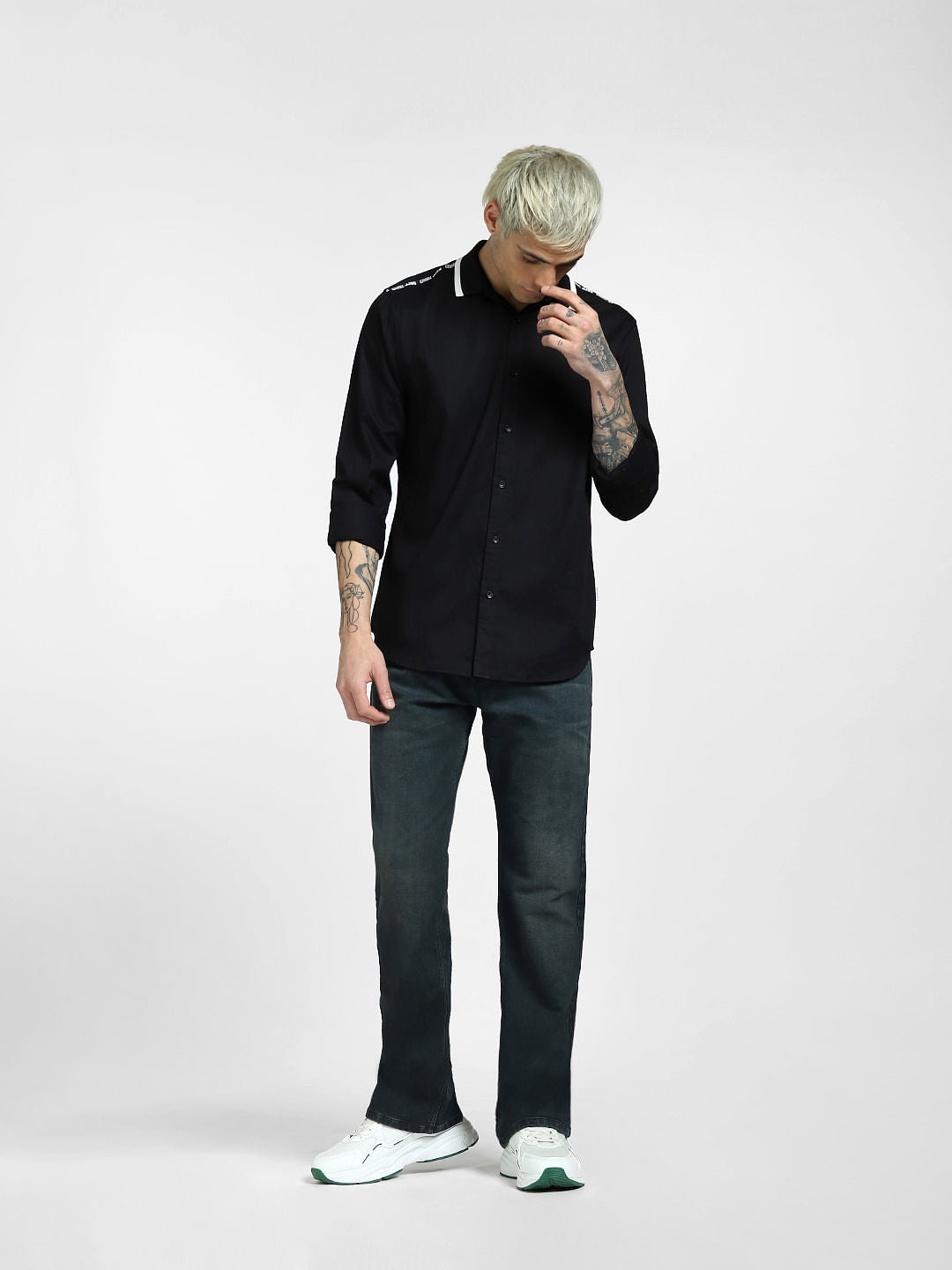 Black Tape Detail Full Sleeves Shirt
