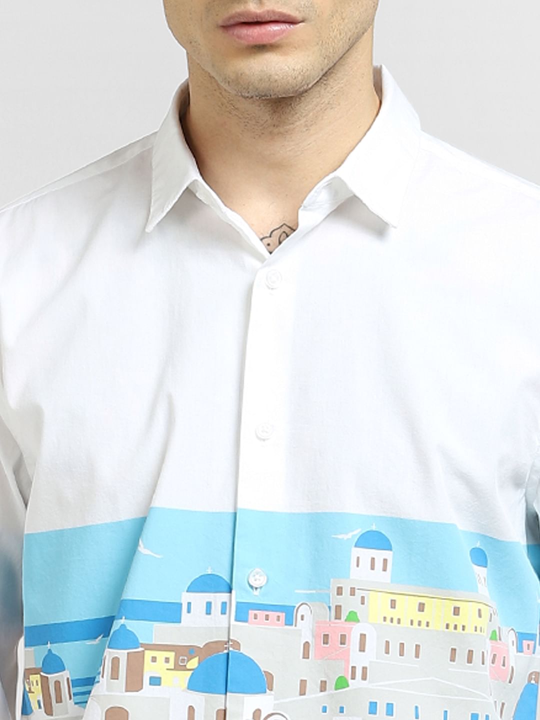 White Graphic Print Full Sleeves Shirt