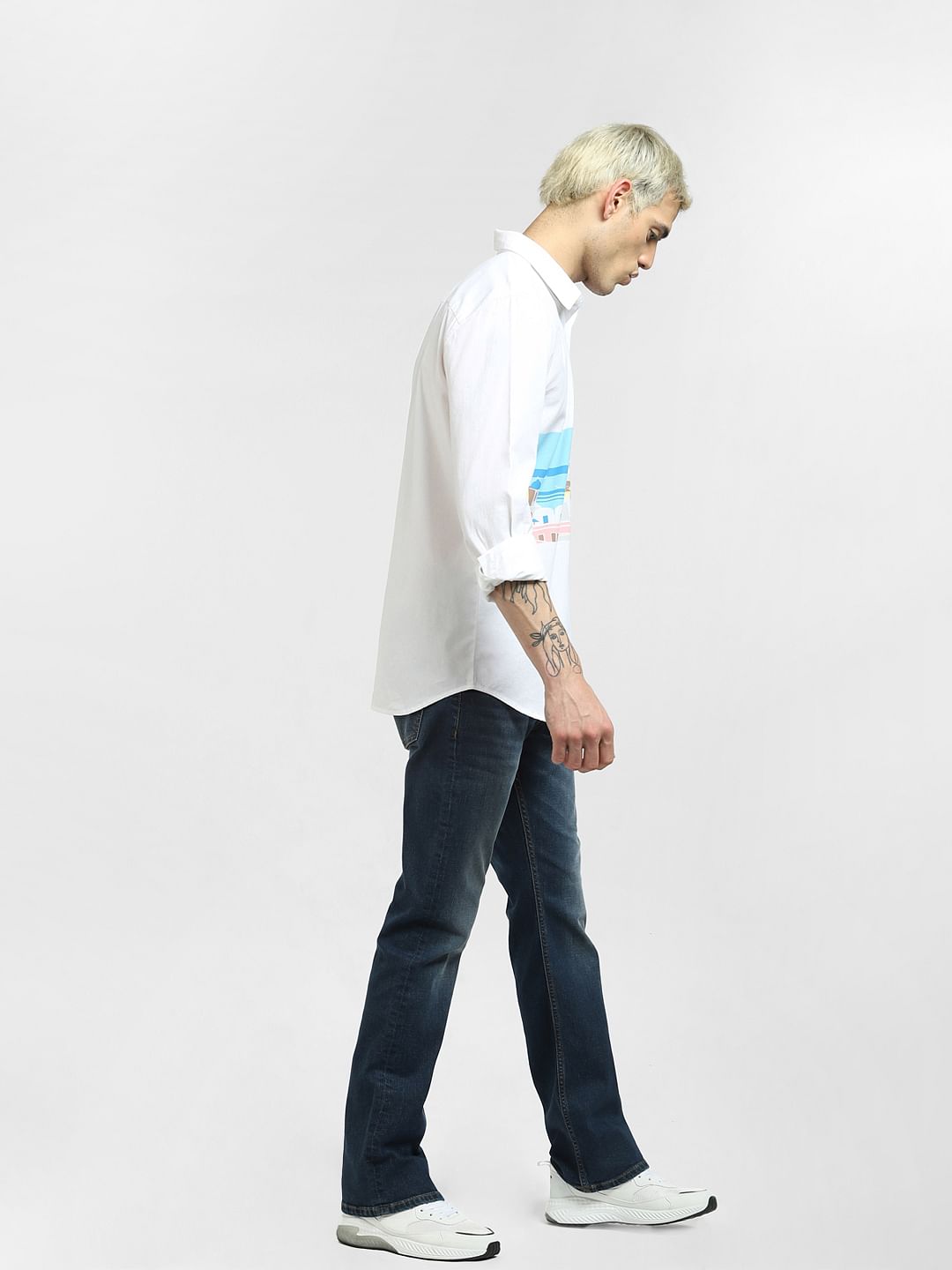 White Graphic Print Full Sleeves Shirt