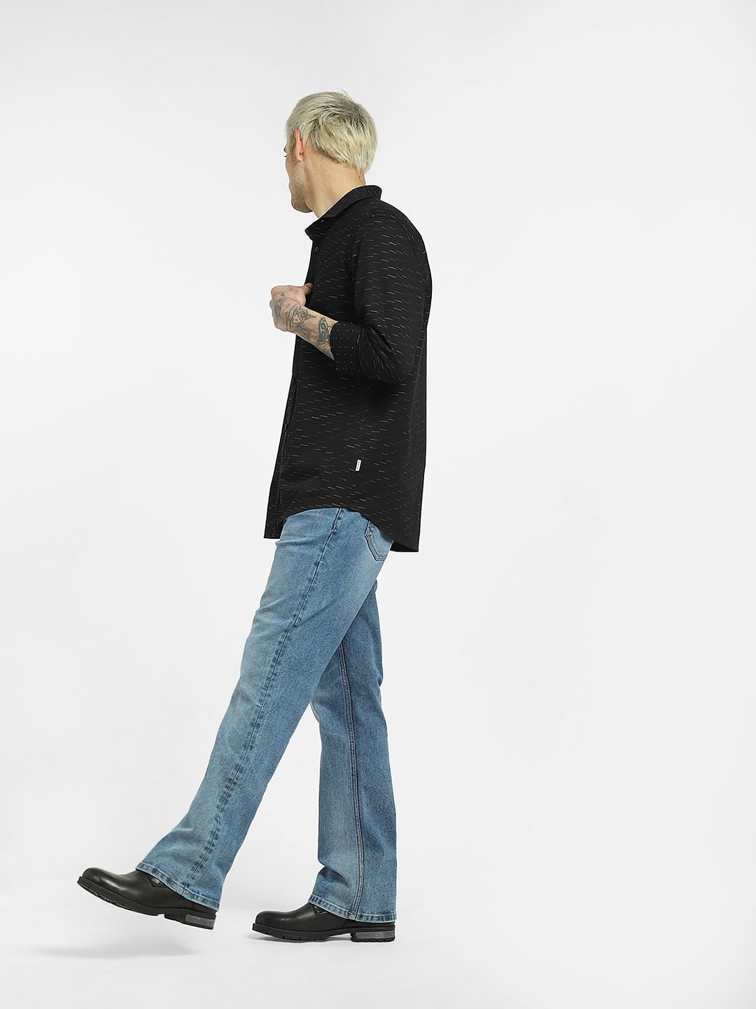 Black Printed Full Sleeves Shirt - S