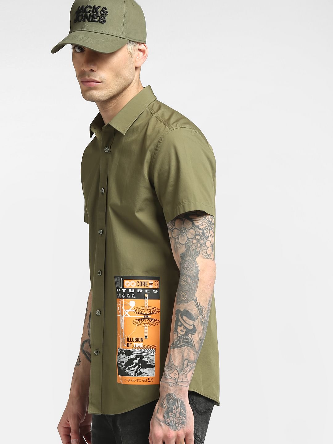 Green Oversized Half Sleeves Shirt - S