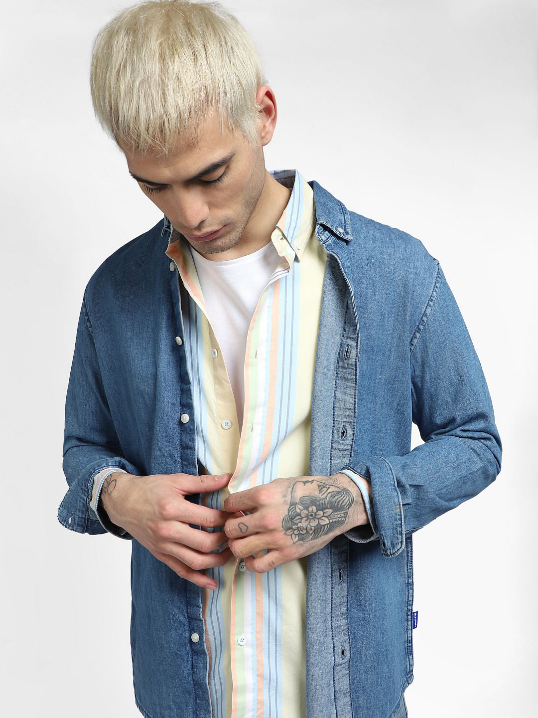 Peach Striped Full Sleeves Shirt - S